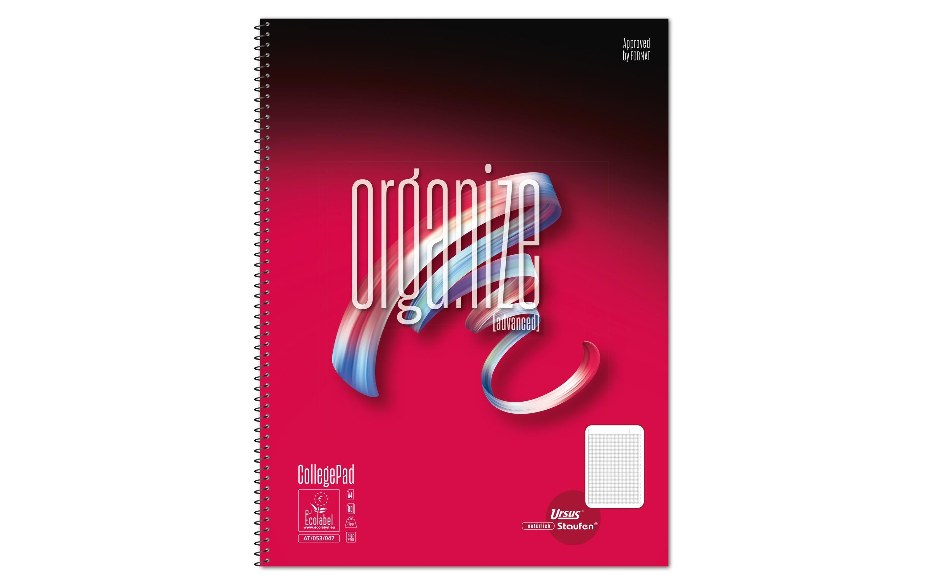 Ursus Advanced Collegeblock Organize Spiral A4, 80 Blatt, kariert, 4-Loch, 70g