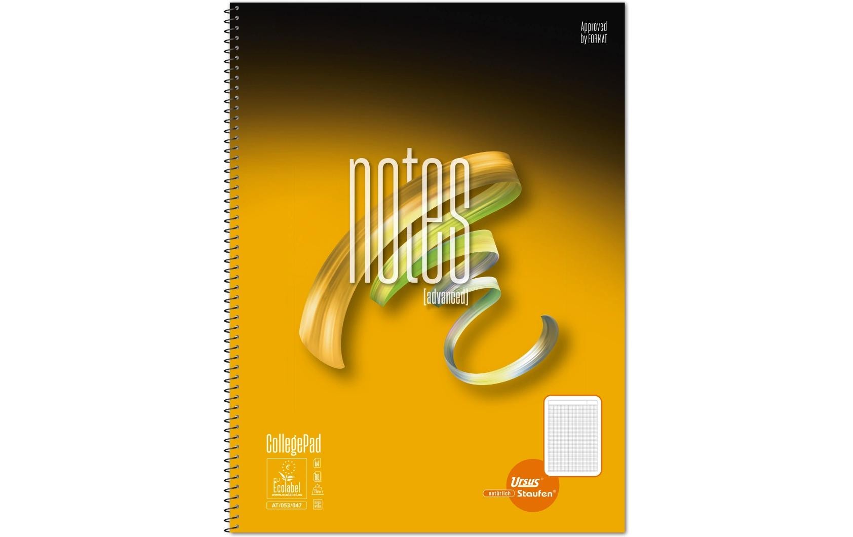 Ursus Advanced Collegeblock Notes Spiral A4, 80 Blatt, kariert, 4-Loch, 70g