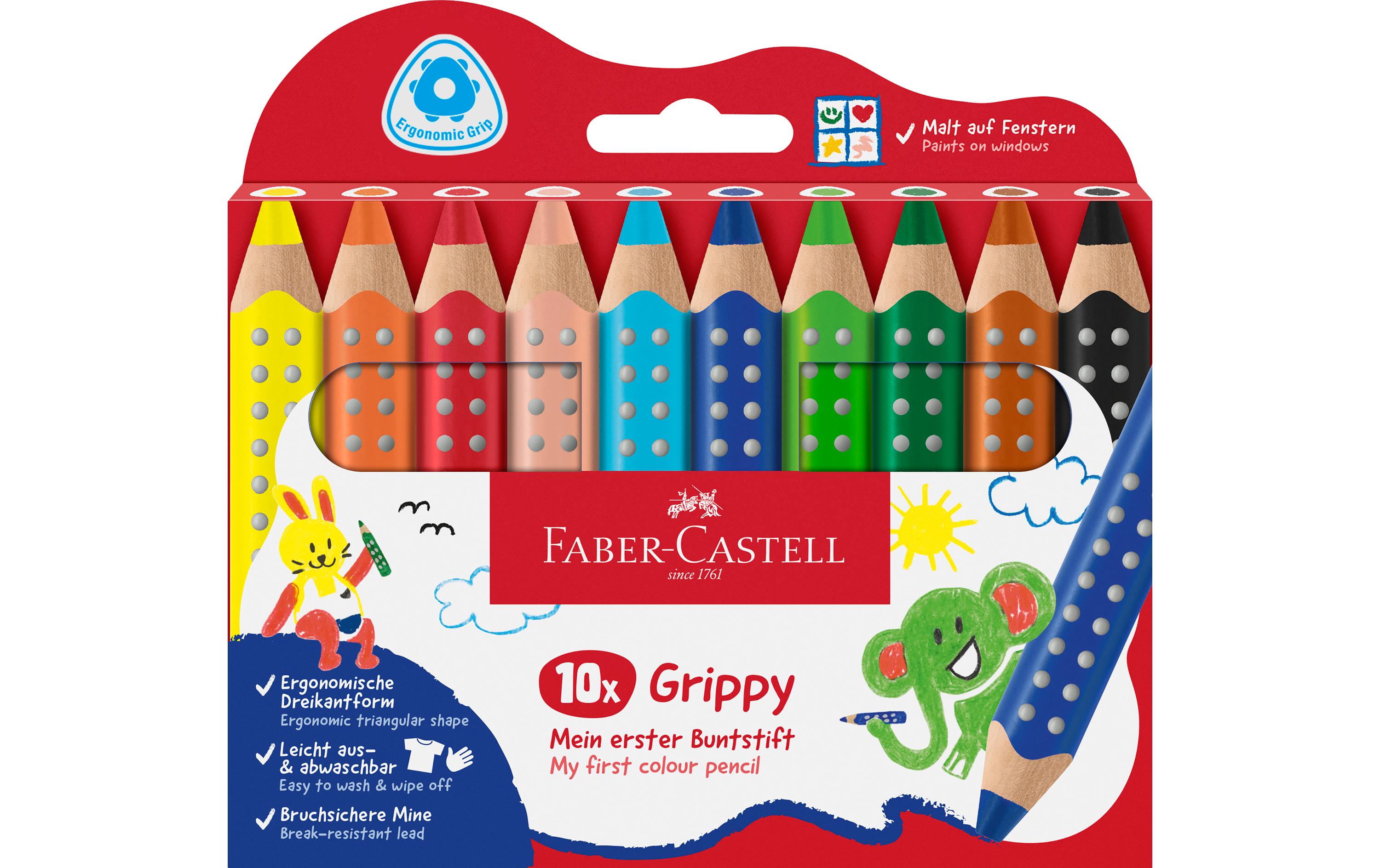 Faber-Castell Farbstift Grippy 10er Set weiche Jumbomine, Dreikantform