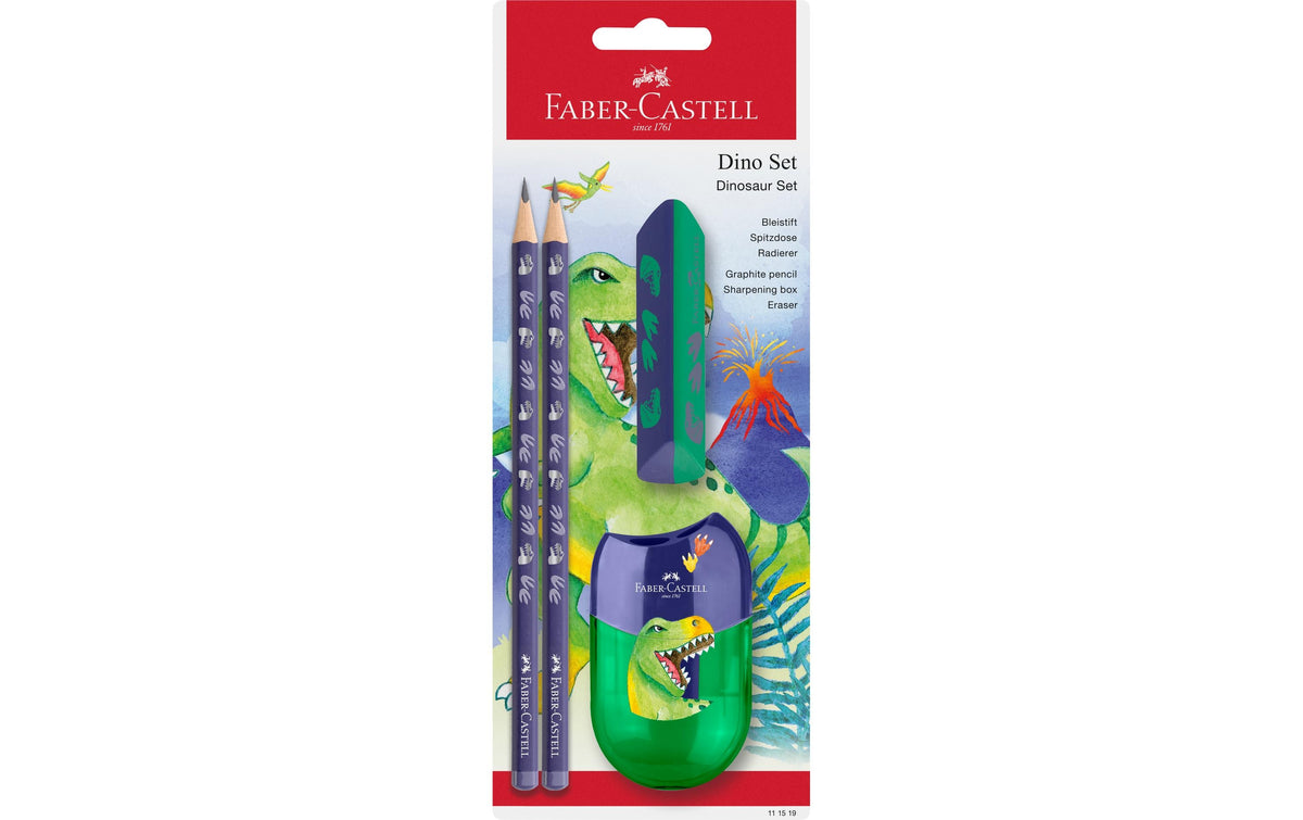 Faber-Castell Schreibset Dino 2 Bleistifte, Radierer, Spitzer, im Blister