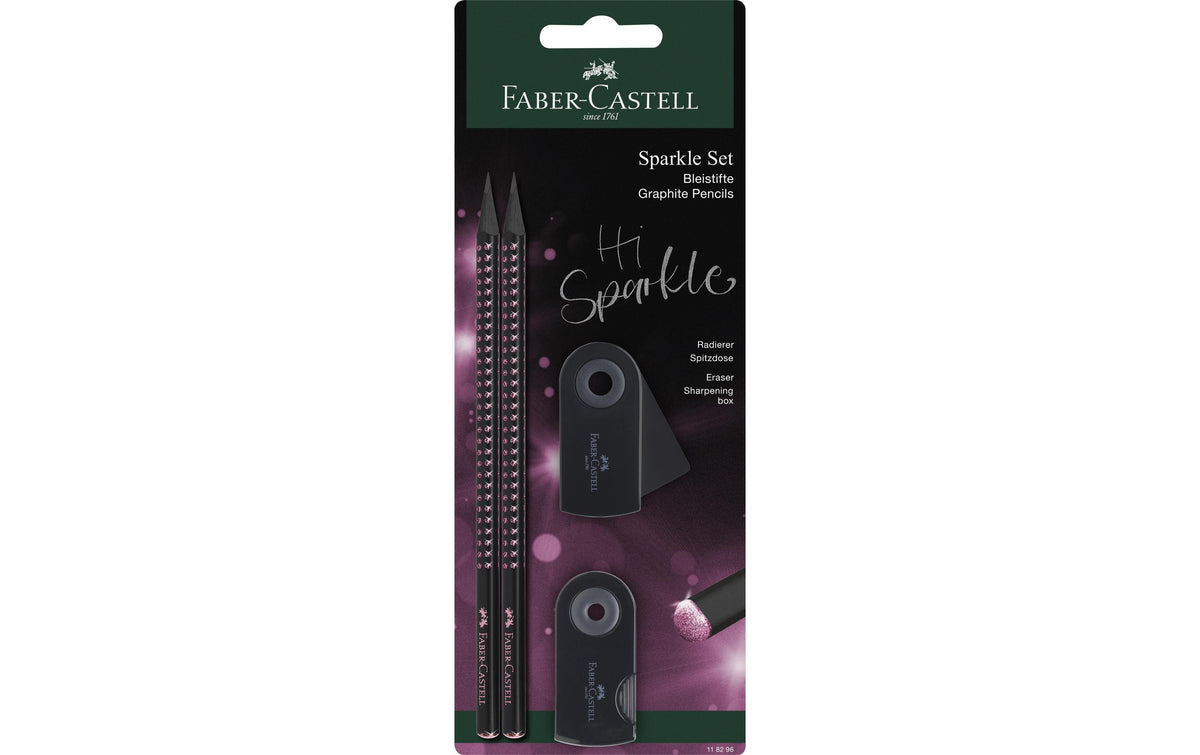 Faber-Castell Schreibset Sparkle Mid rose 2 Bleistifte, Radierer, Spitzer, im Blister