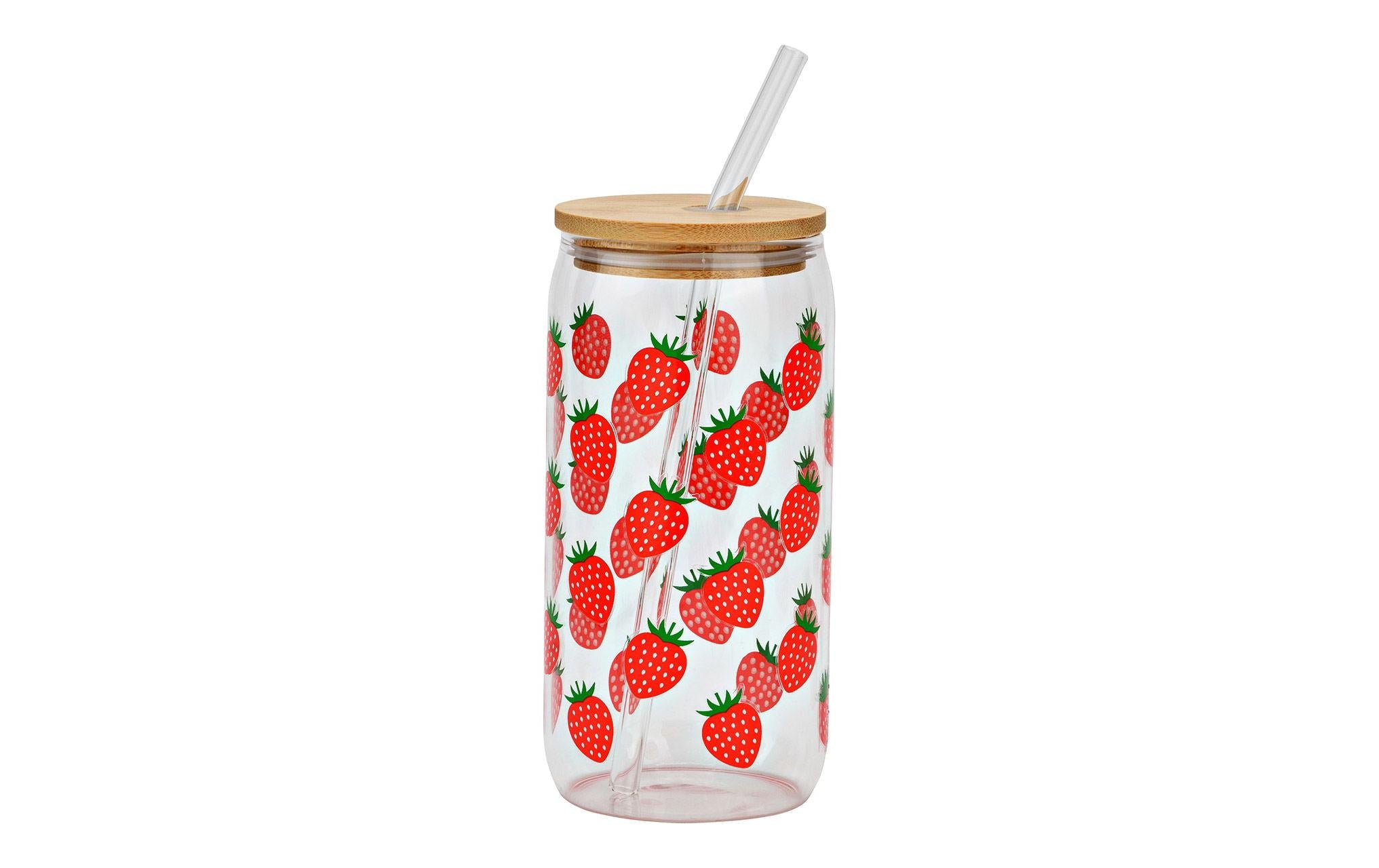 G. Wurm Trinkglas Erdbeere Glas, Bambus 500 ml