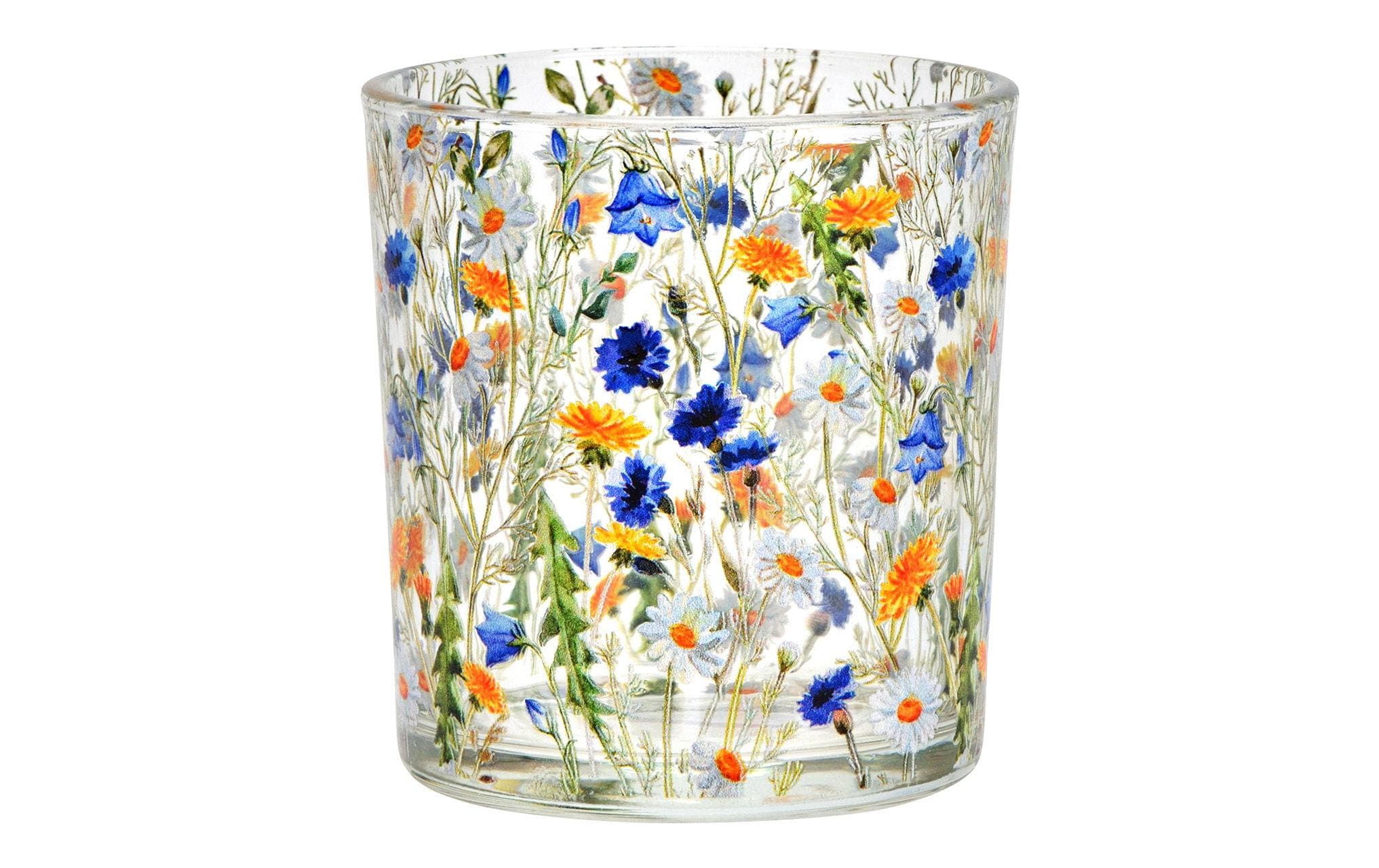G. Wurm Windlicht Blumendekor Glas, 7x8x7cm