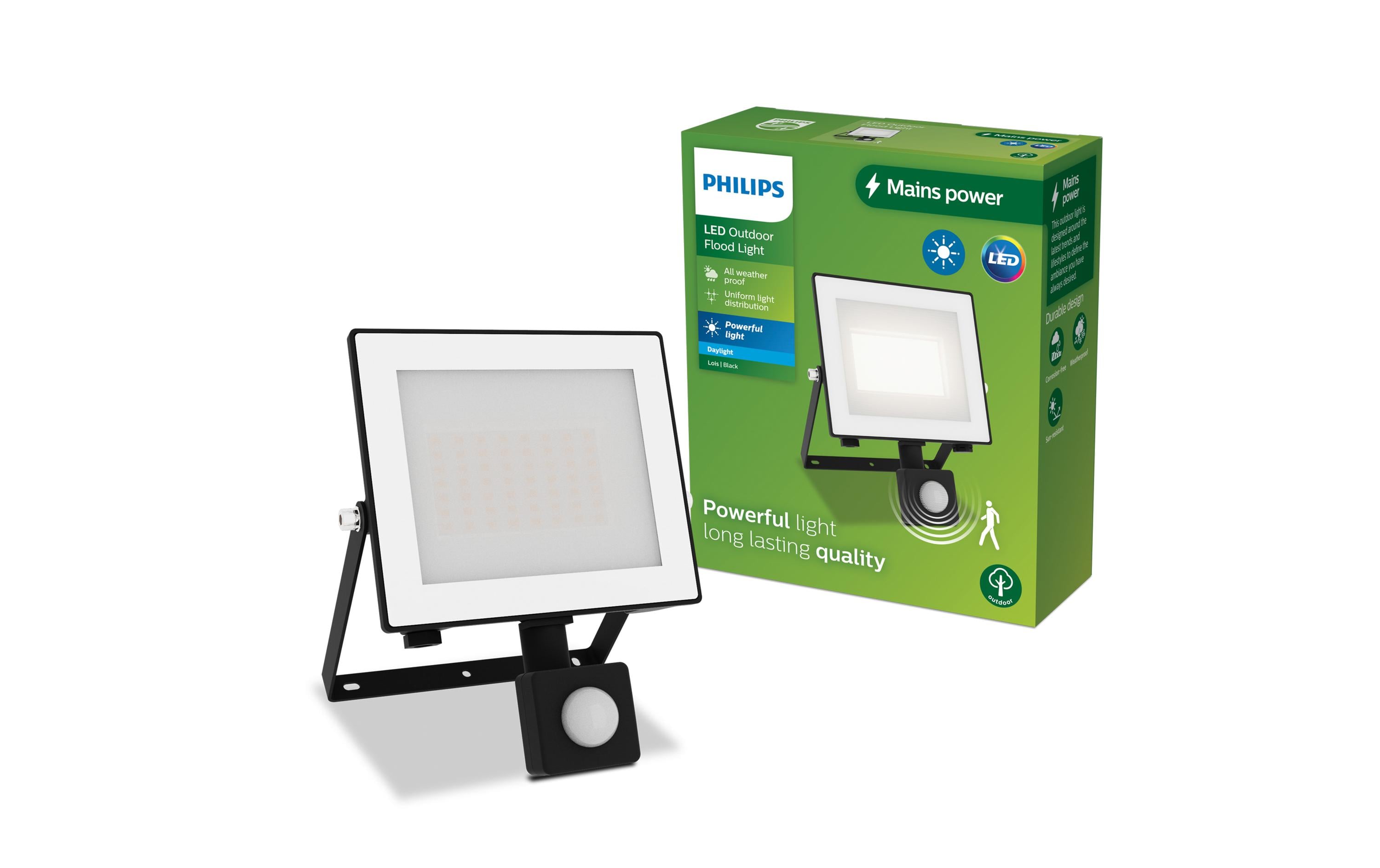 Philips Outdoor Flutlicht Lois 30W, 5000K, 2850lm, Bewegungssensor, IP65