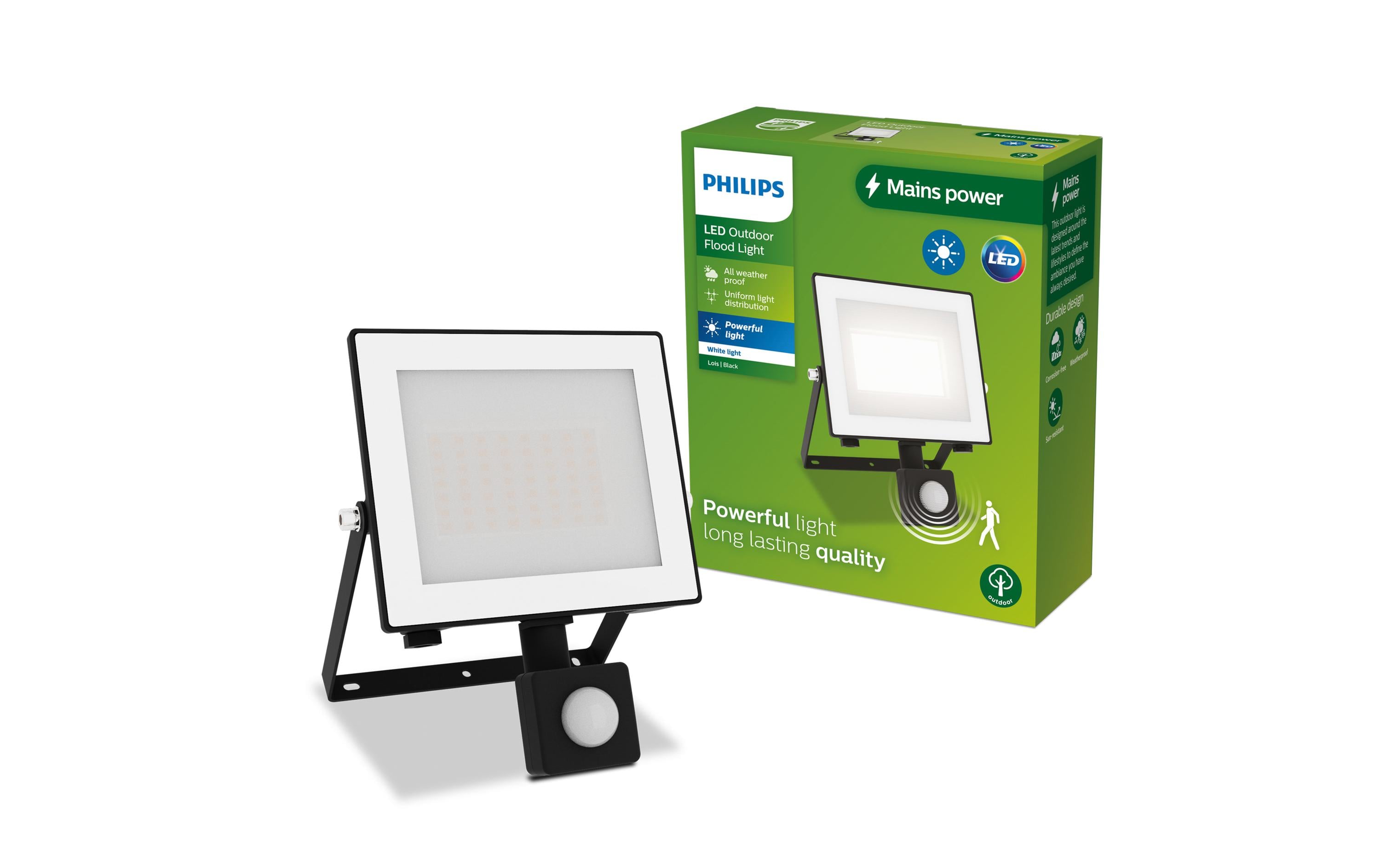 Philips Outdoor Flutlicht Lois 30W, 3000K, 2700lm, Bewegungssensor, IP65