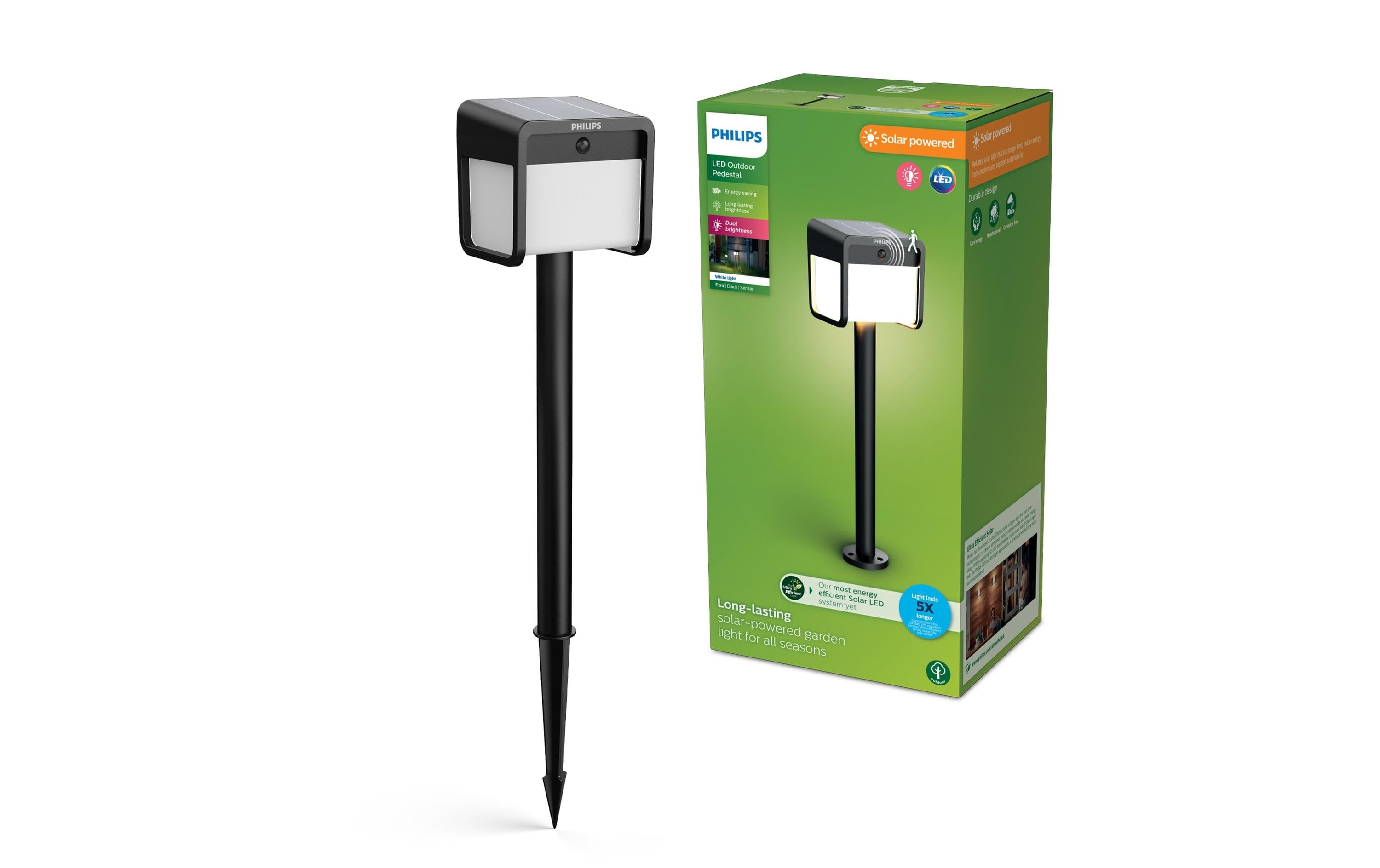 Philips Outdoor Sockelleuchte Solar Ezra 2700K, 1.8W, IP44, 200lm