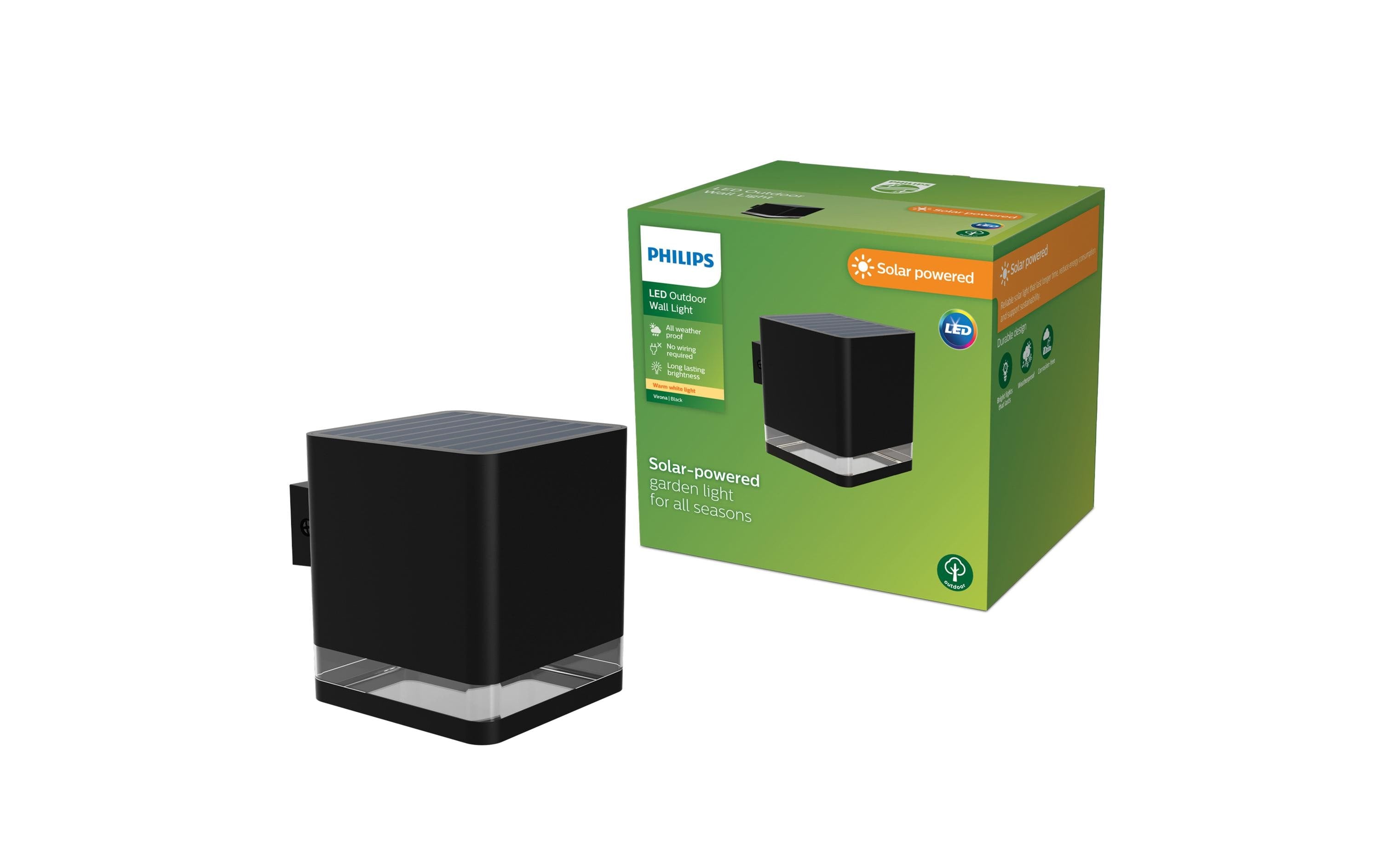 Philips Outdoor Wandleuchte Solar Virona 2700K, 1.8W, IP44, 200lm