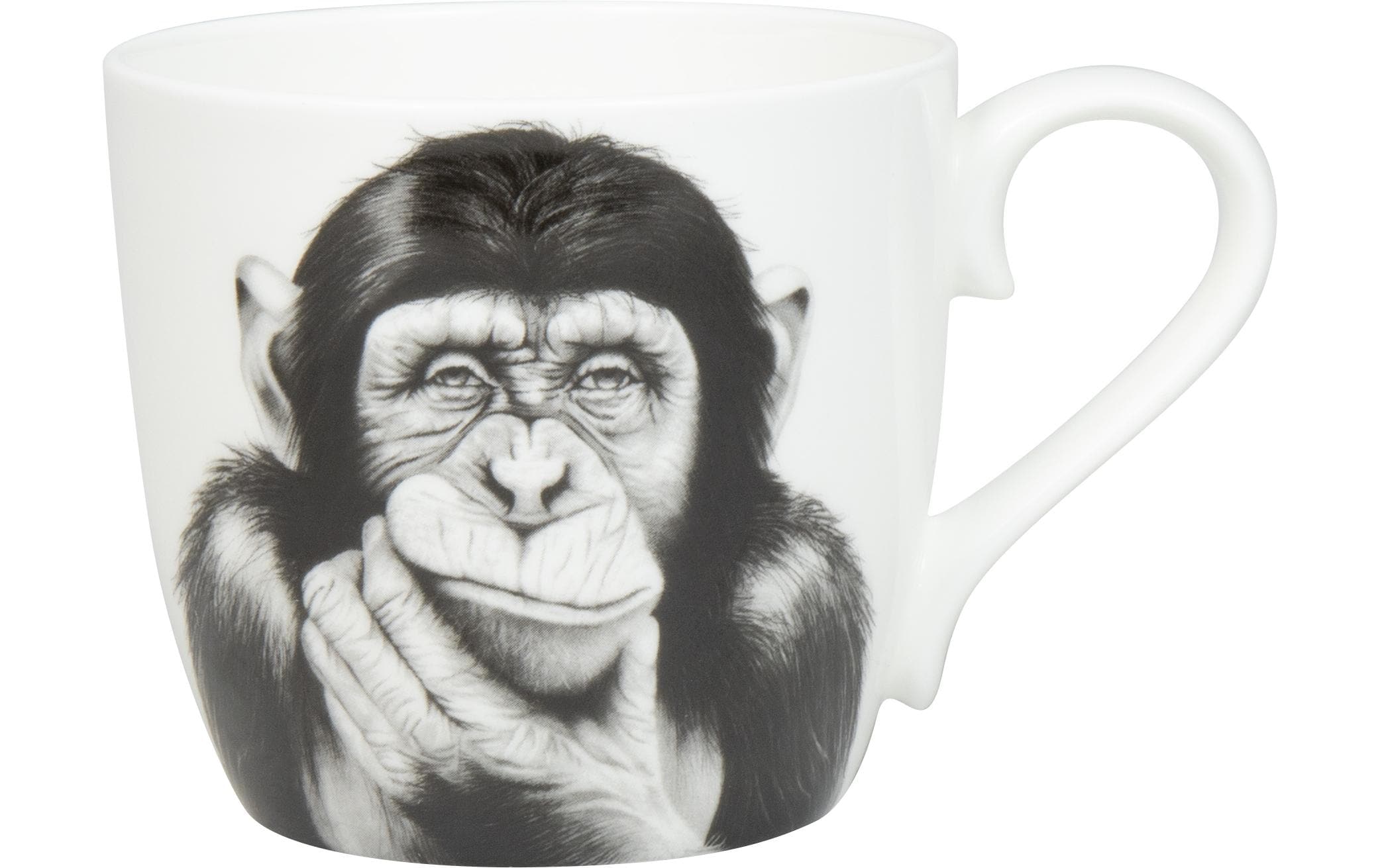 Könitz Bone China Becher Denkender Affe 450ml, H: 88mm, B: 131mm, D: 97mm