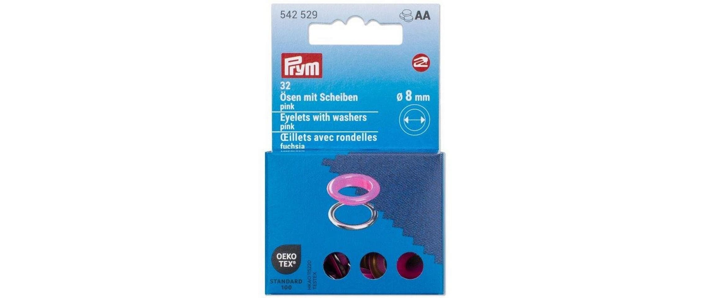Prym Ösen mit Scheiben, pink, silber 8 mm
