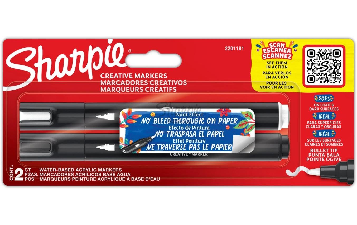 Sharpie Marker Creative Acryl Rundspitze, Schwarz/Weiss, 2 Stk