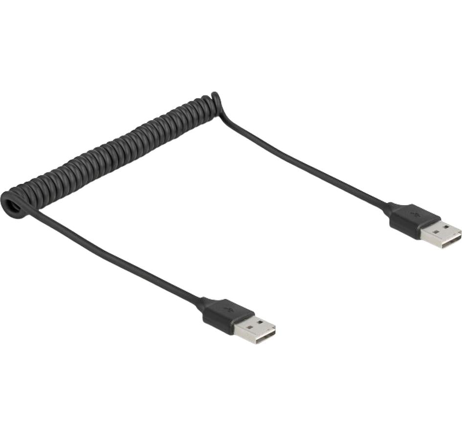Delock USB2.0 Spiralkabel A-A, 50-80cm EASY USB, beidseitig einsteckbar, schwarz