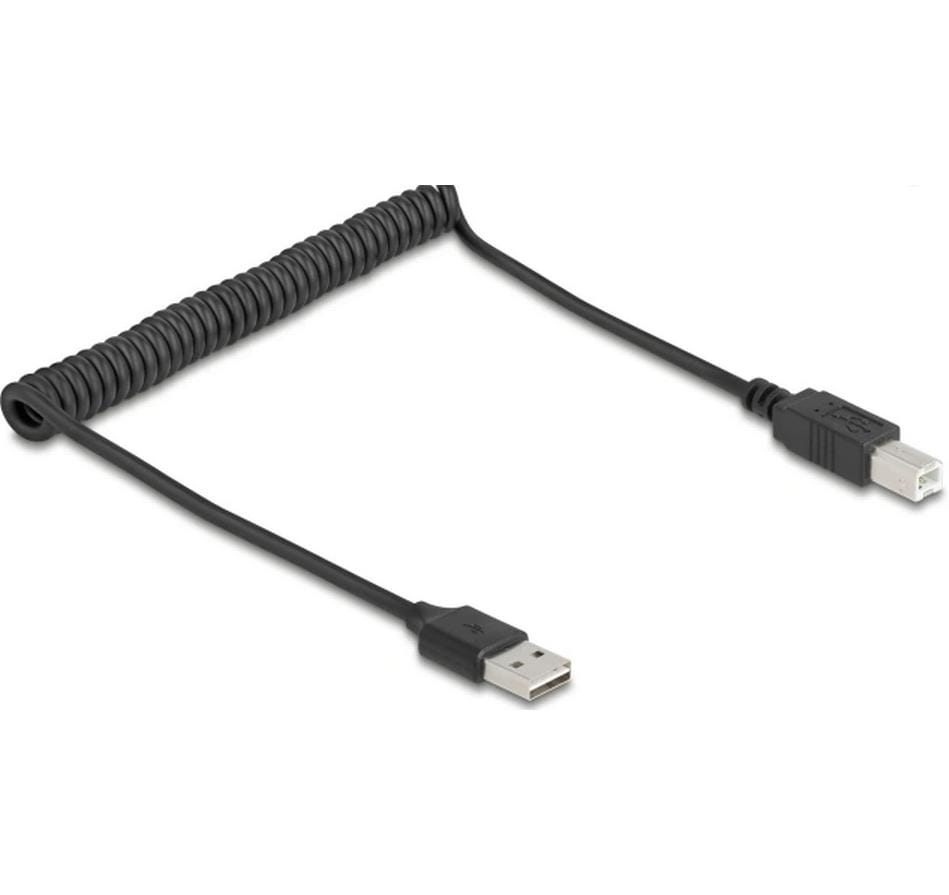 Delock USB2.0 Spiralkabel A-B, 50-80cm EASY USB, beidseitig einsteckbar, schwarz