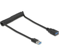 Delock USB3.1 Spiralkabel A-A 40-60cm Typ-A Stecker zu Typ-A Stecker, schwarz