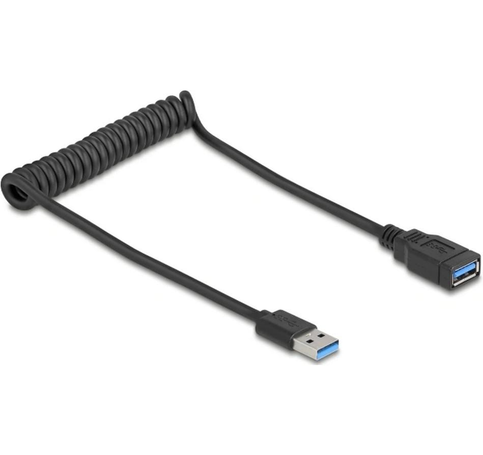 Delock USB3.1 Spiralkabel A-A 40-60cm Typ-A Stecker zu Typ-A Stecker, schwarz