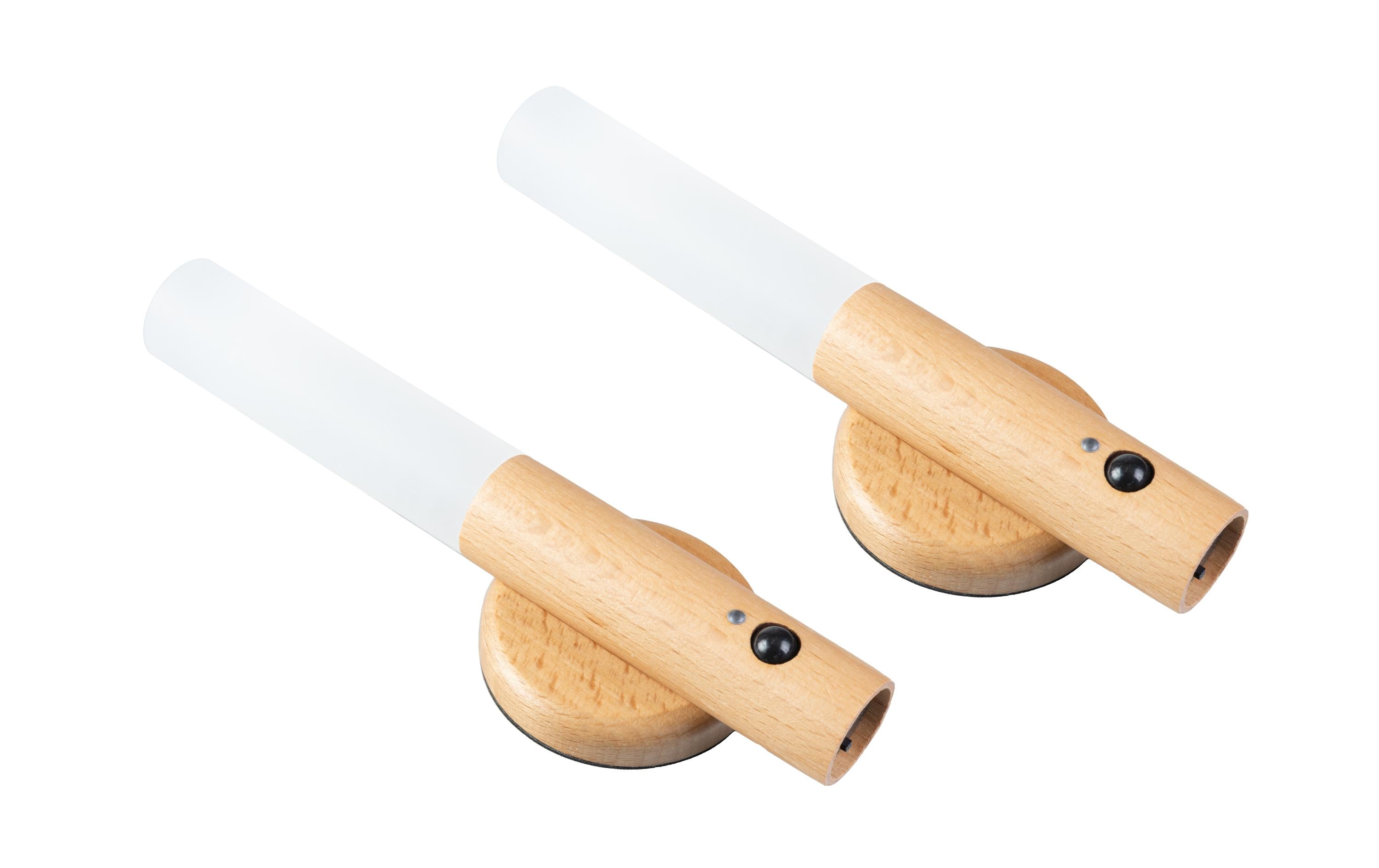 FTM Wandleuchte magnetisch Holz hellbraun 2Stk, Batterie, Holz