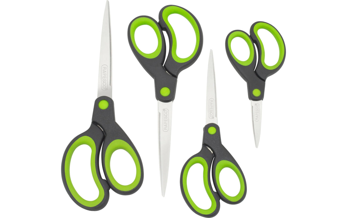 Rapesco Soft Grip Edelstahlscheren 4 Stk. 1x21.5cm,1x19.8cm,1x16.5cm,1x13.3cm,grün