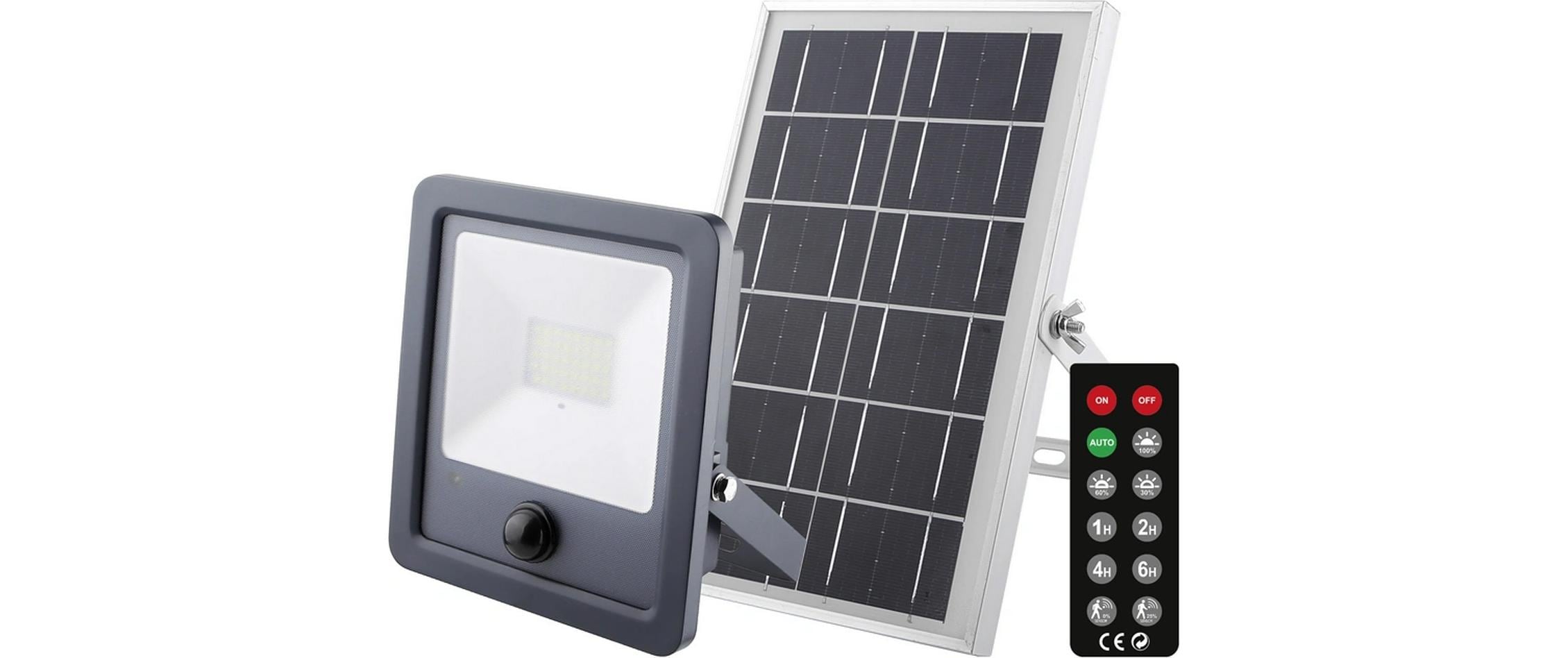 STEFFEN LED Strahler Worklight Solar 50W 4000K, IP65, PIR, Zeit, Dämmerung
