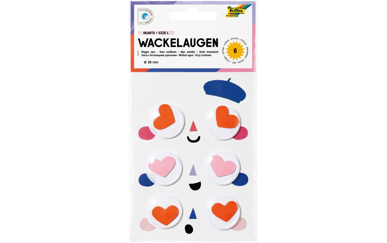 Folia Wackelaugen selbstklebend Hearts 6 Stück, Ø 30mm