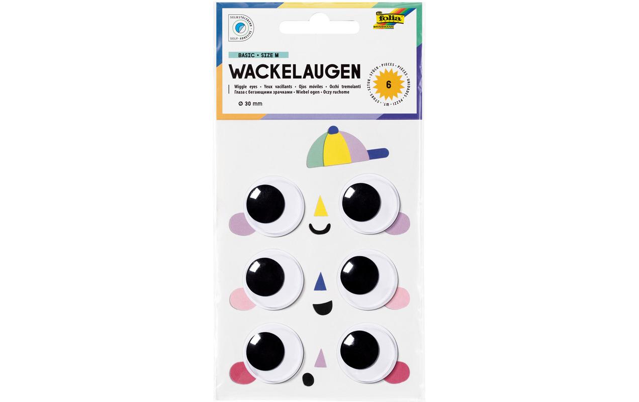 Folia Wackelaugen selbstklebend 6 Stück, Ø 30mm
