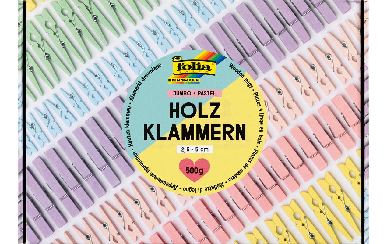 Folia Holzklammern PASTEL Jumbo Pack 500g 2,5-5cm sortiert