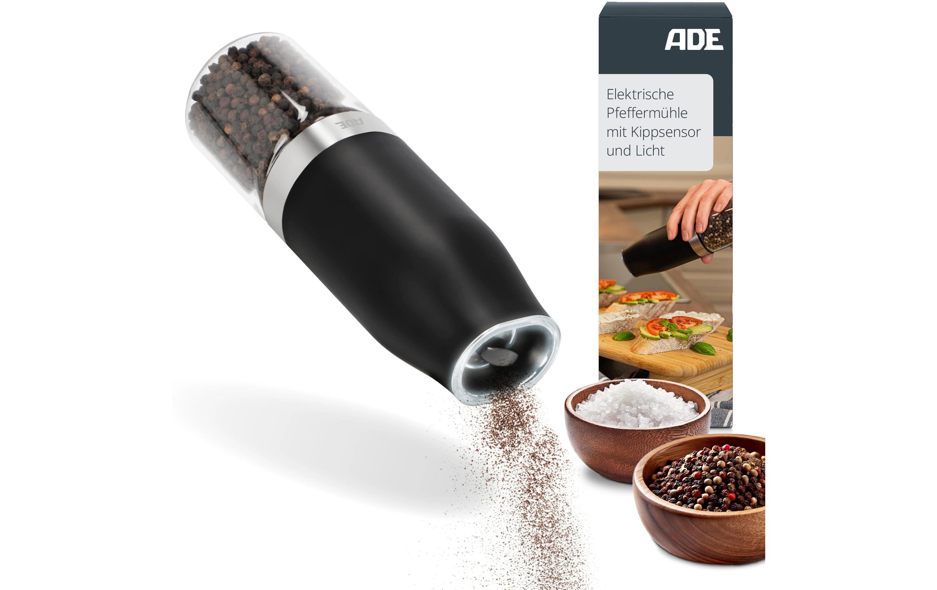 ADE elektrische Salz- und Pfeffermühle schwarz