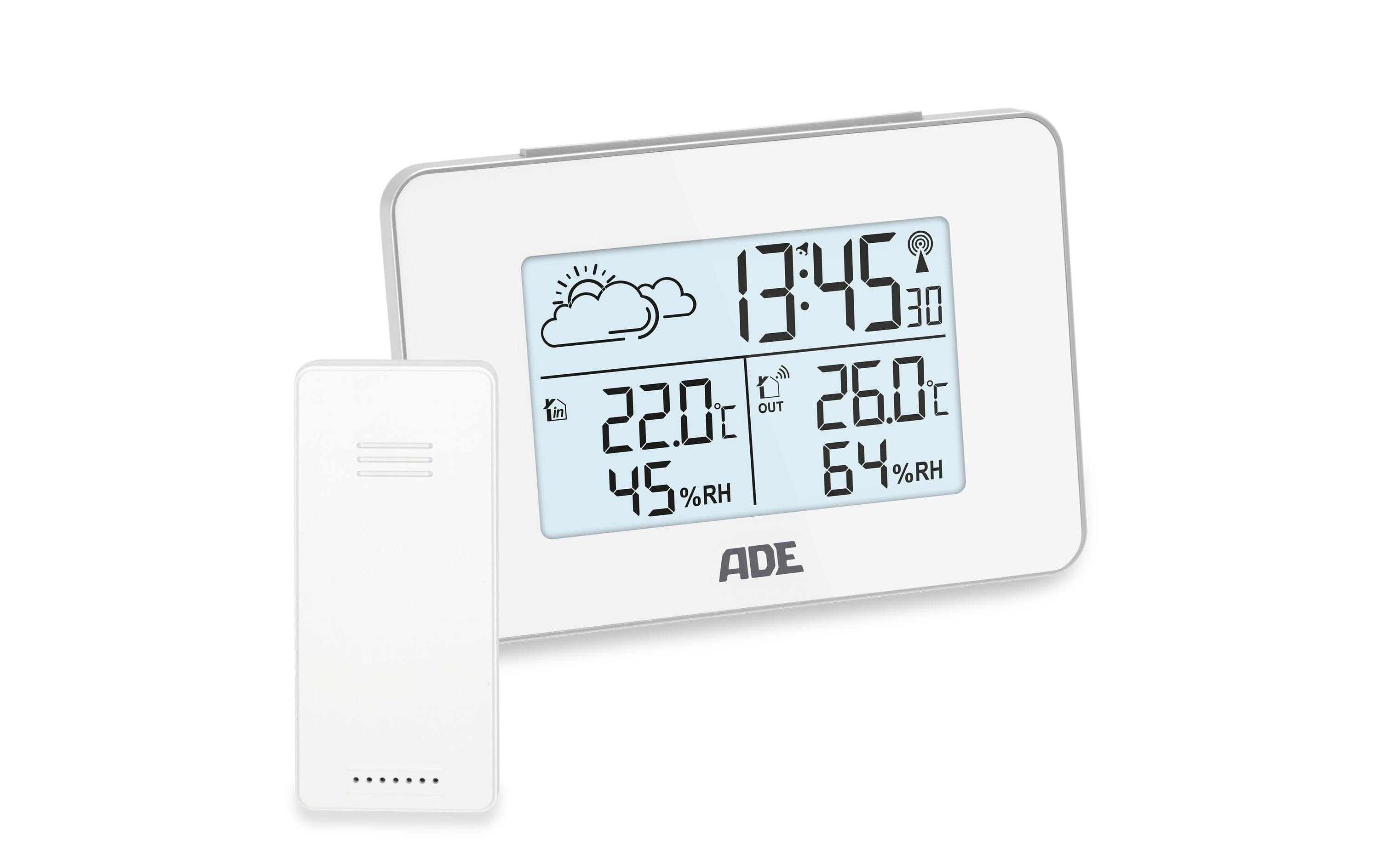 ADE Wetterstation mit Funk-Aussensensor weiss, mit DCF-Funkuhr