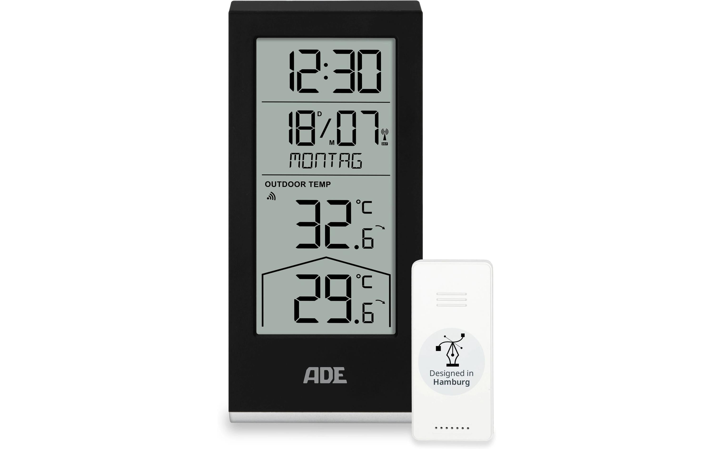 ADE Wetterstation mit Funk-Aussensensor schwarz