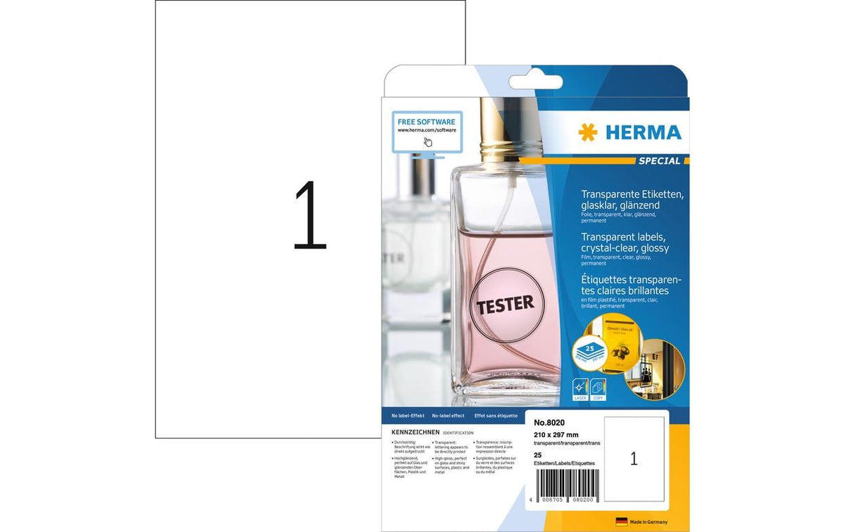 Herma Transparente FolienEtiketten 21x297mm 25 Etiketten, 25 Blatt, wetterfest