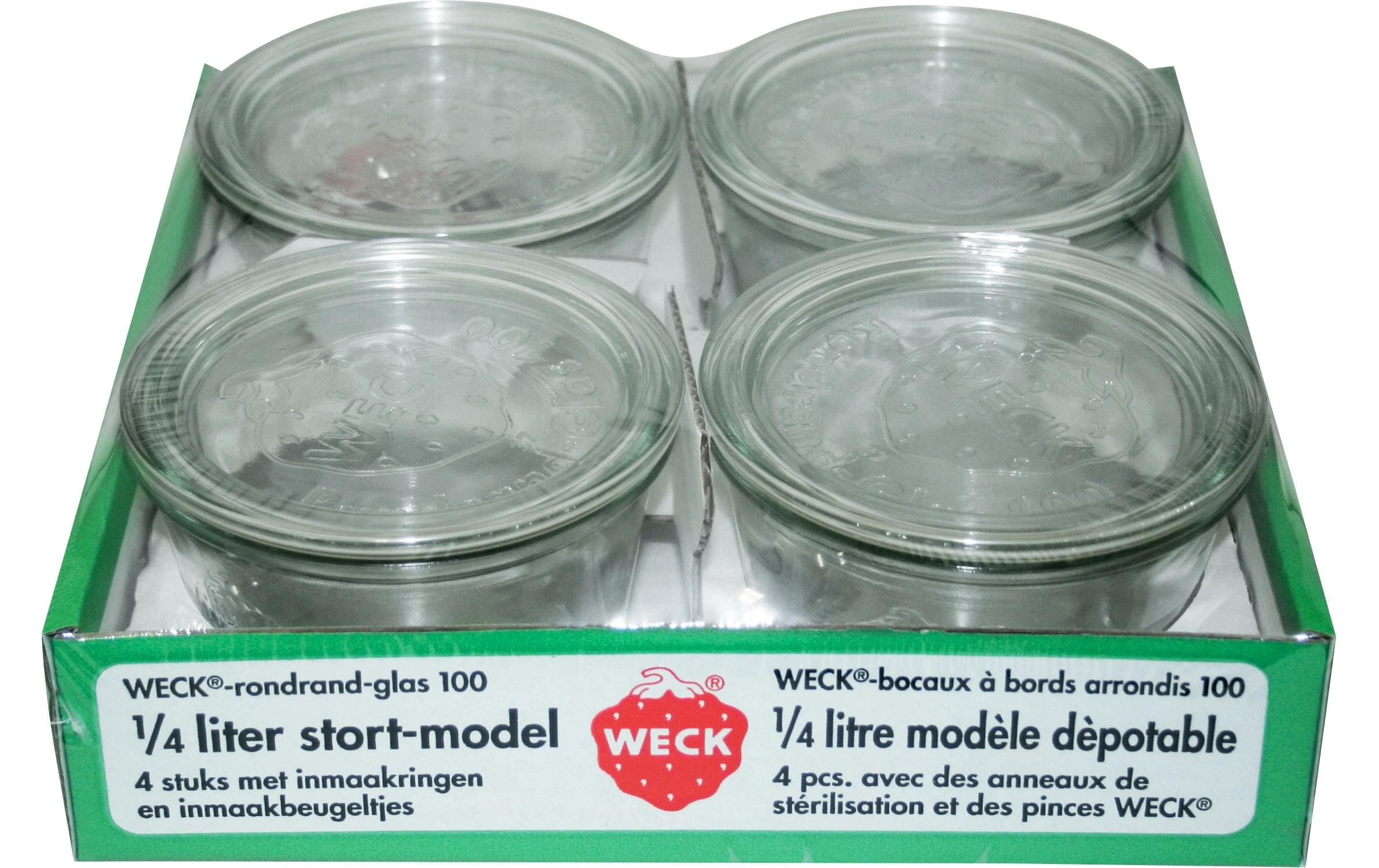 Weck 370 ml 1 Set Weck-Gläser #741 Set 4 Gläser 4 Deckel 4 Ringe 8 Klammern