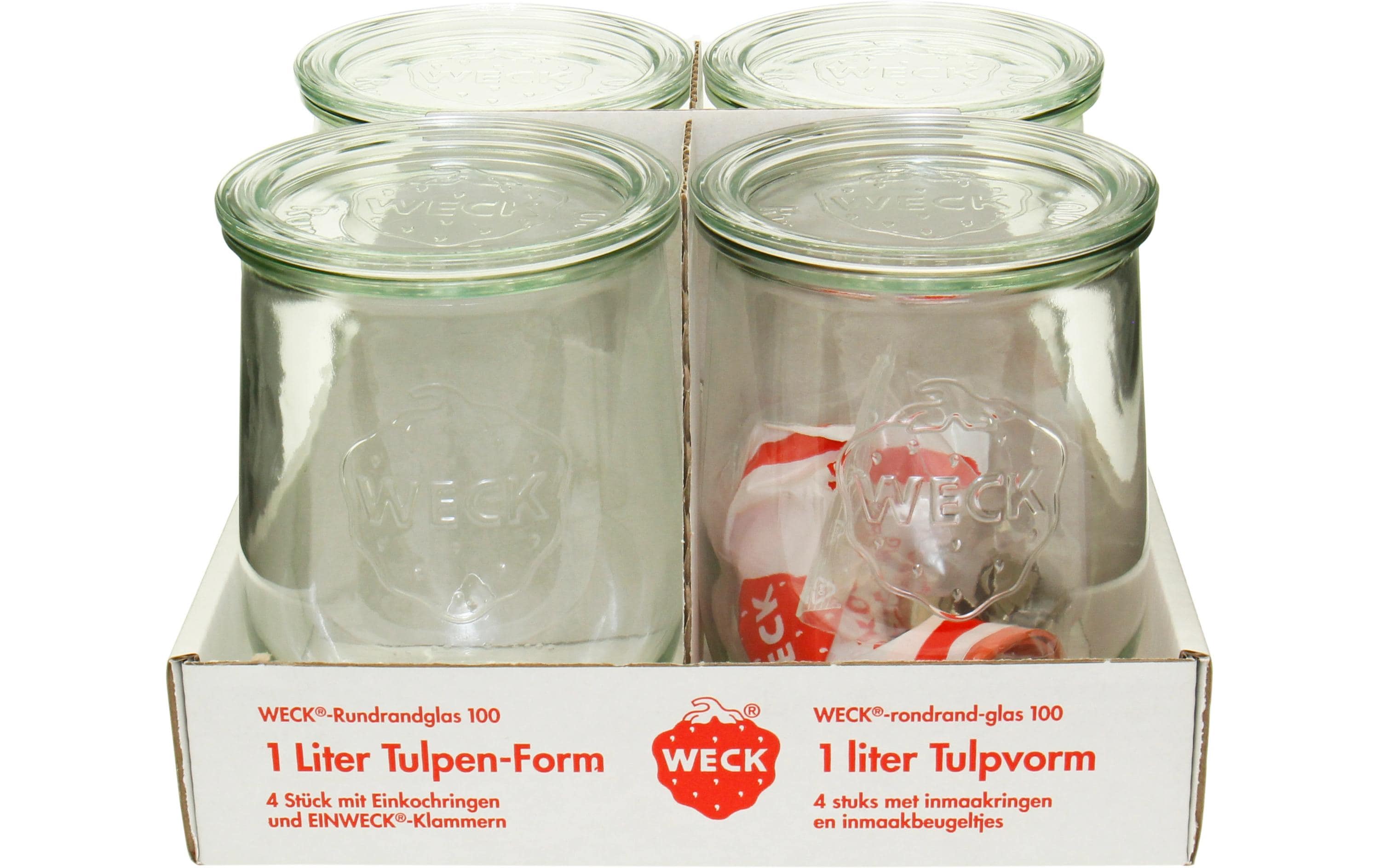 Weck 1000 ml 1 Set Weck-Gläser #745 Set 4 Gläser 4 Deckel 4 Ringe 8 Klammern