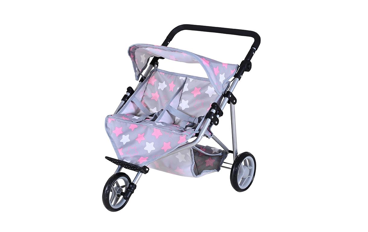 Zwillingspuppenwagen Duo star grey pink