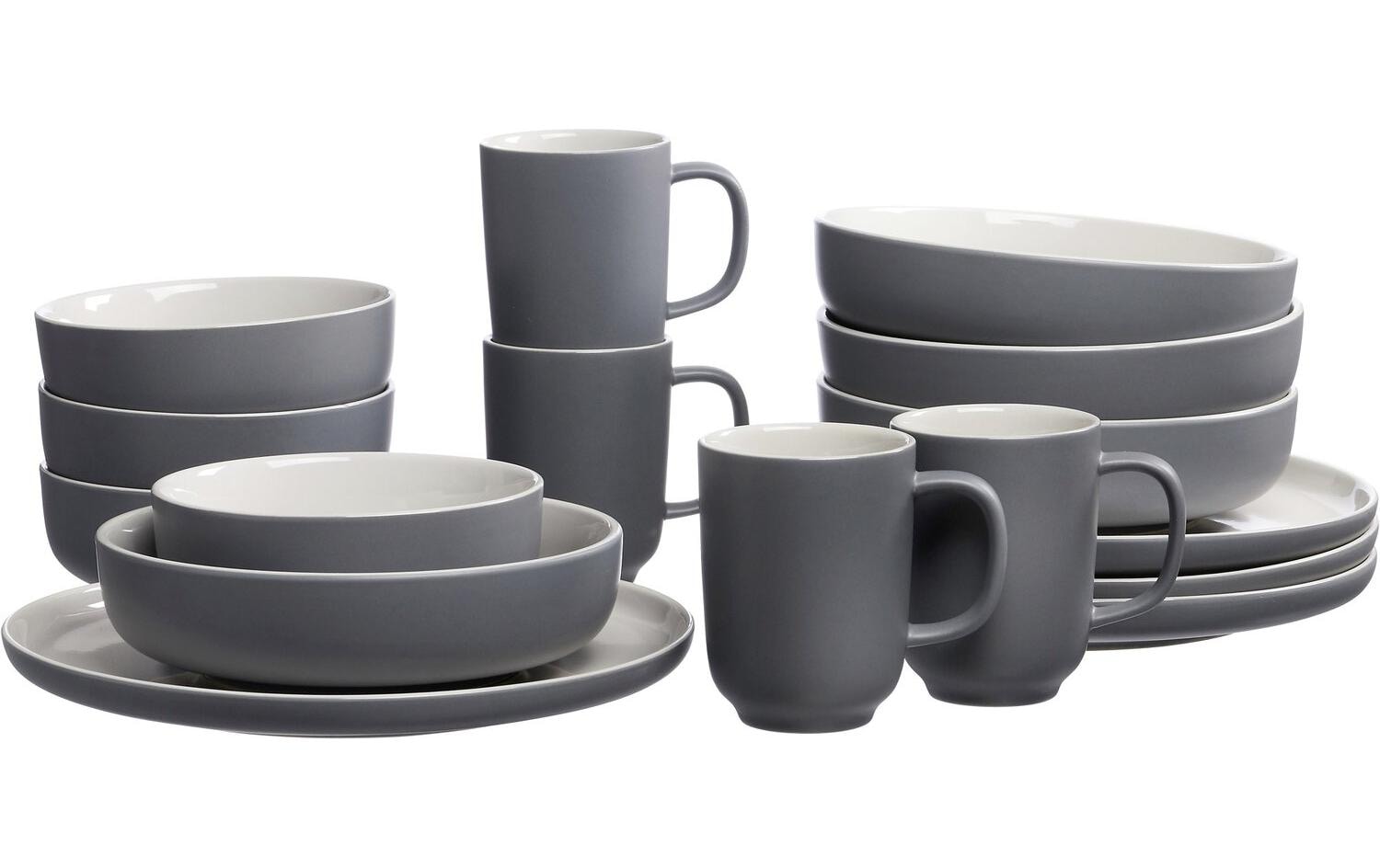 R&B Geschirrset Jasper 16-teilig,  Porzellan, Grau