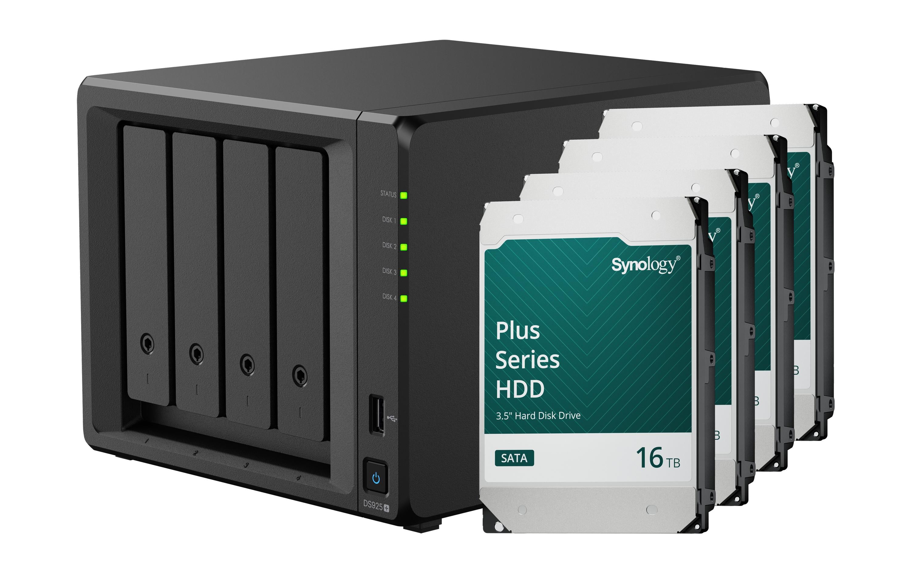 Synology DS925+, 4-bay NAS inkl. 4x 16TB HDD Synology Plus HAT33x