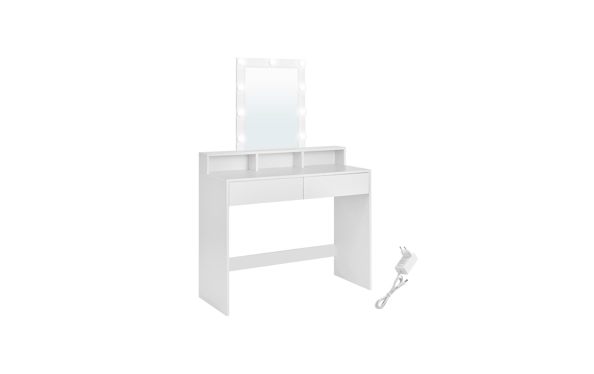 Vasagle Schminktisch Weiss mit Spiegel und 100x40x145 cm (BxTxH), Spanplatte, Spiegel