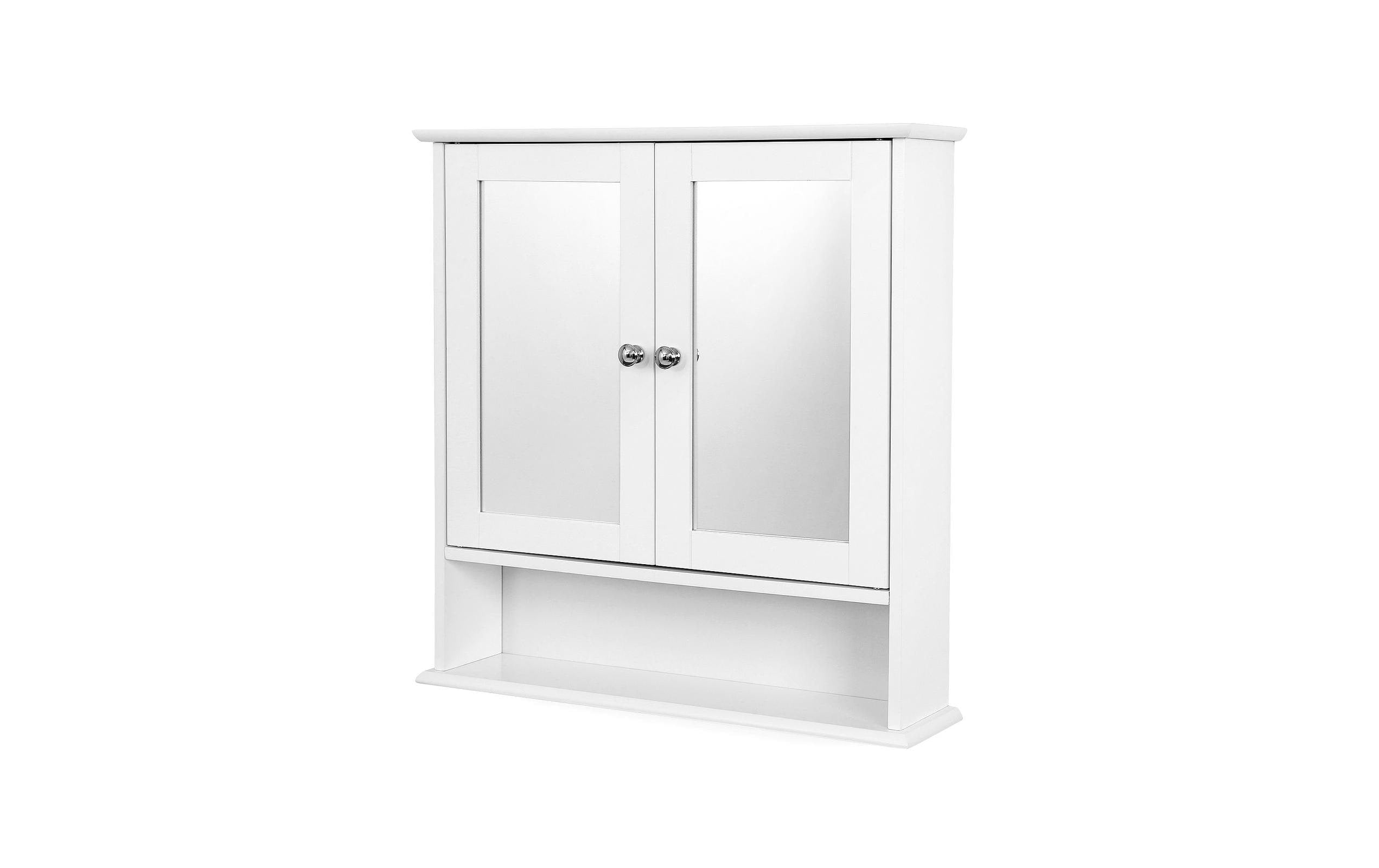 Vasagle Badezimmer Wandschrank, Weiss mit Soiegel, 56.5x13x58.6 cm, MDF, Glas