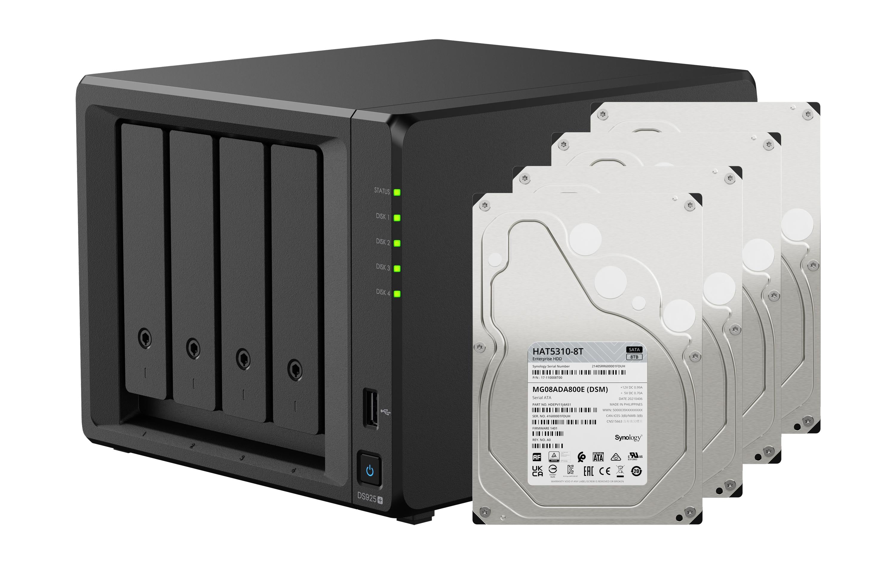 Synology DS925+, 4-bay NAS inkl. 4x 8TB HDD Synology HAT53x