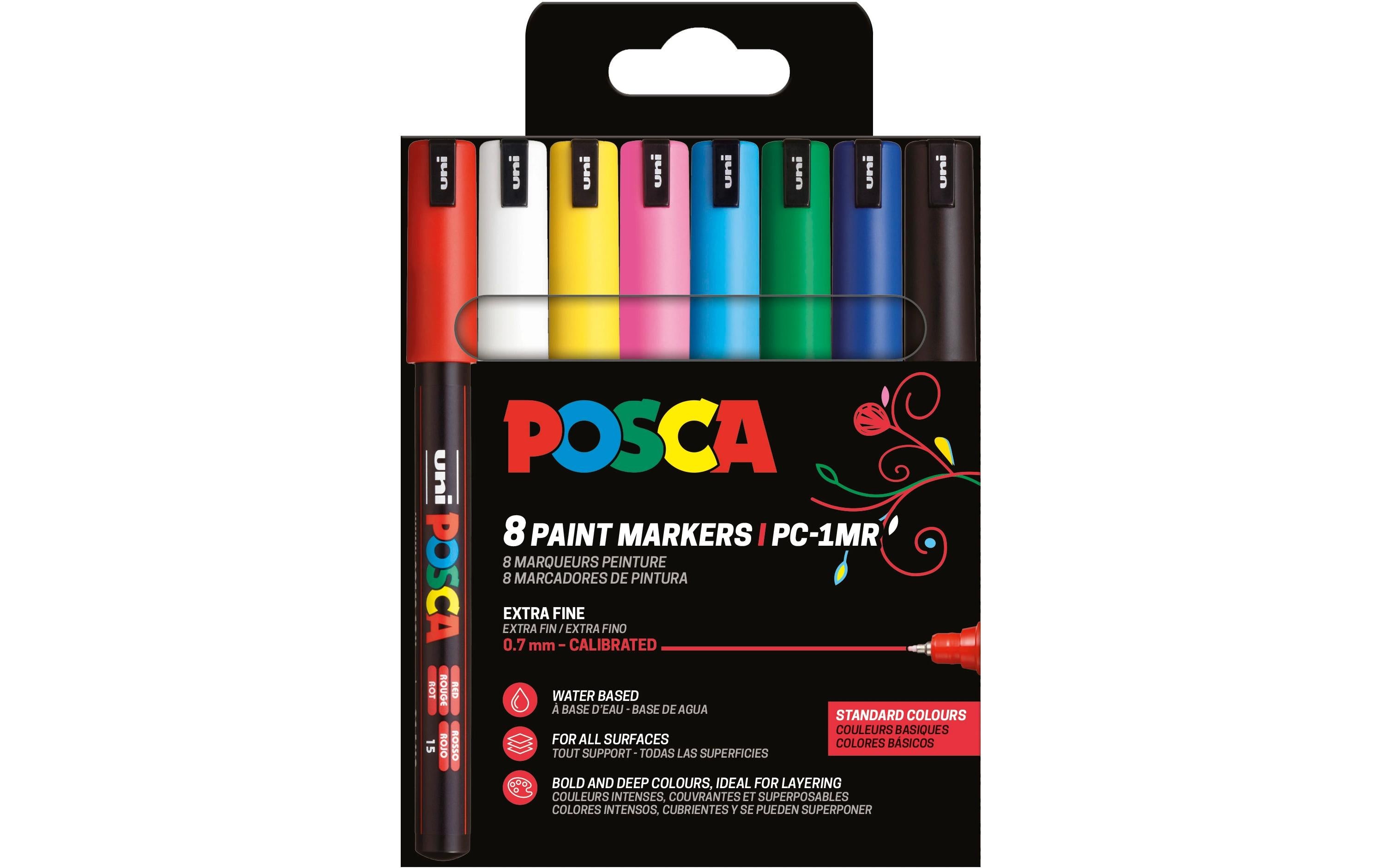 Uni POSCA Marker PC1M SET8 Basic Fineliner 0.7mm, 8er Set