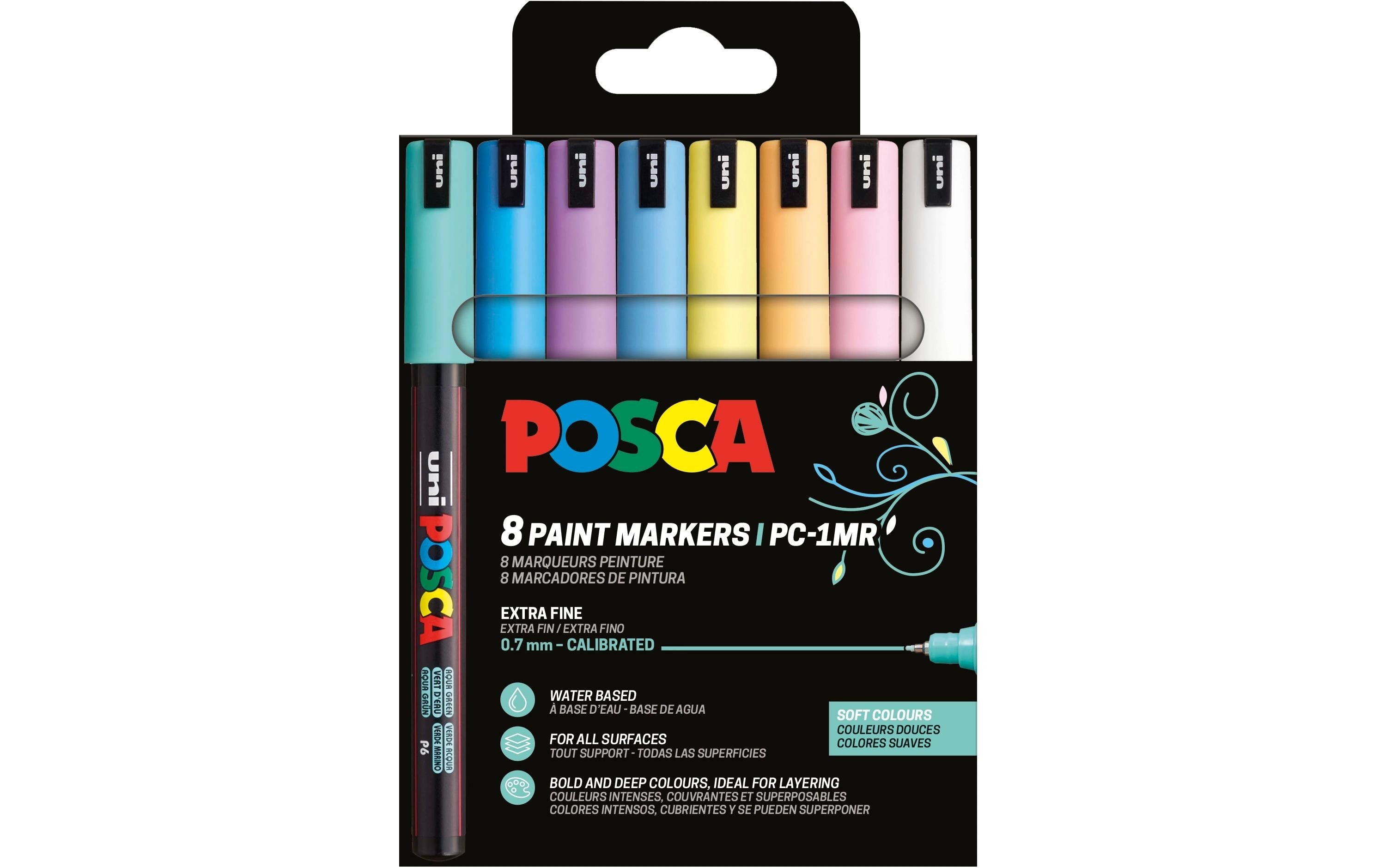 Uni POSCA Marker PC1M SET8 Softcolor Fineliner 0.7mm, 8er Set