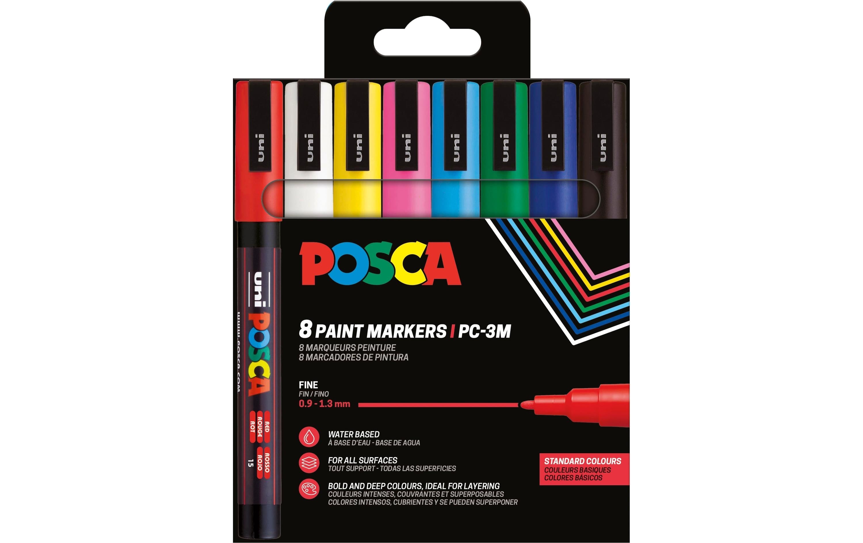 Uni POSCA Marker PC3M SET8 Basic Rundspitze 0.9-1.3 mm, 8er Set