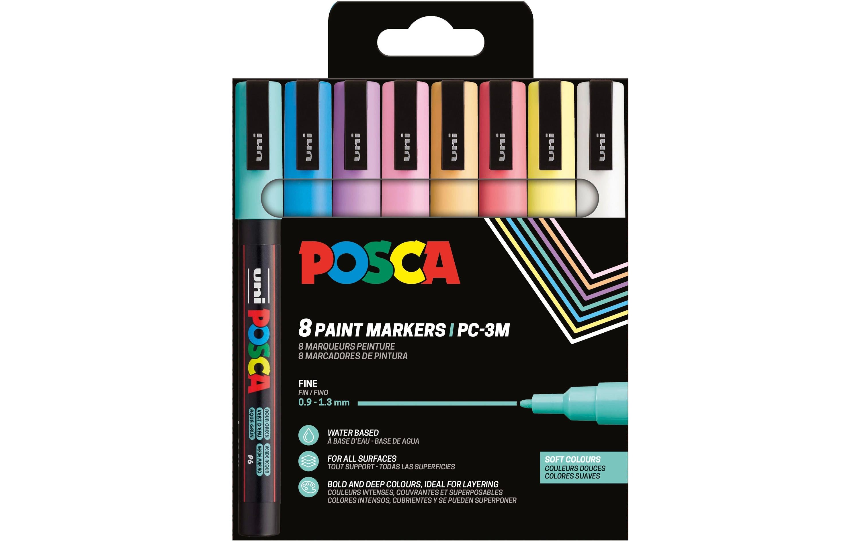 Uni POSCA Marker PC3M SET8 Softcolor Rundspitze 0.9-1.3 mm, 8er Set