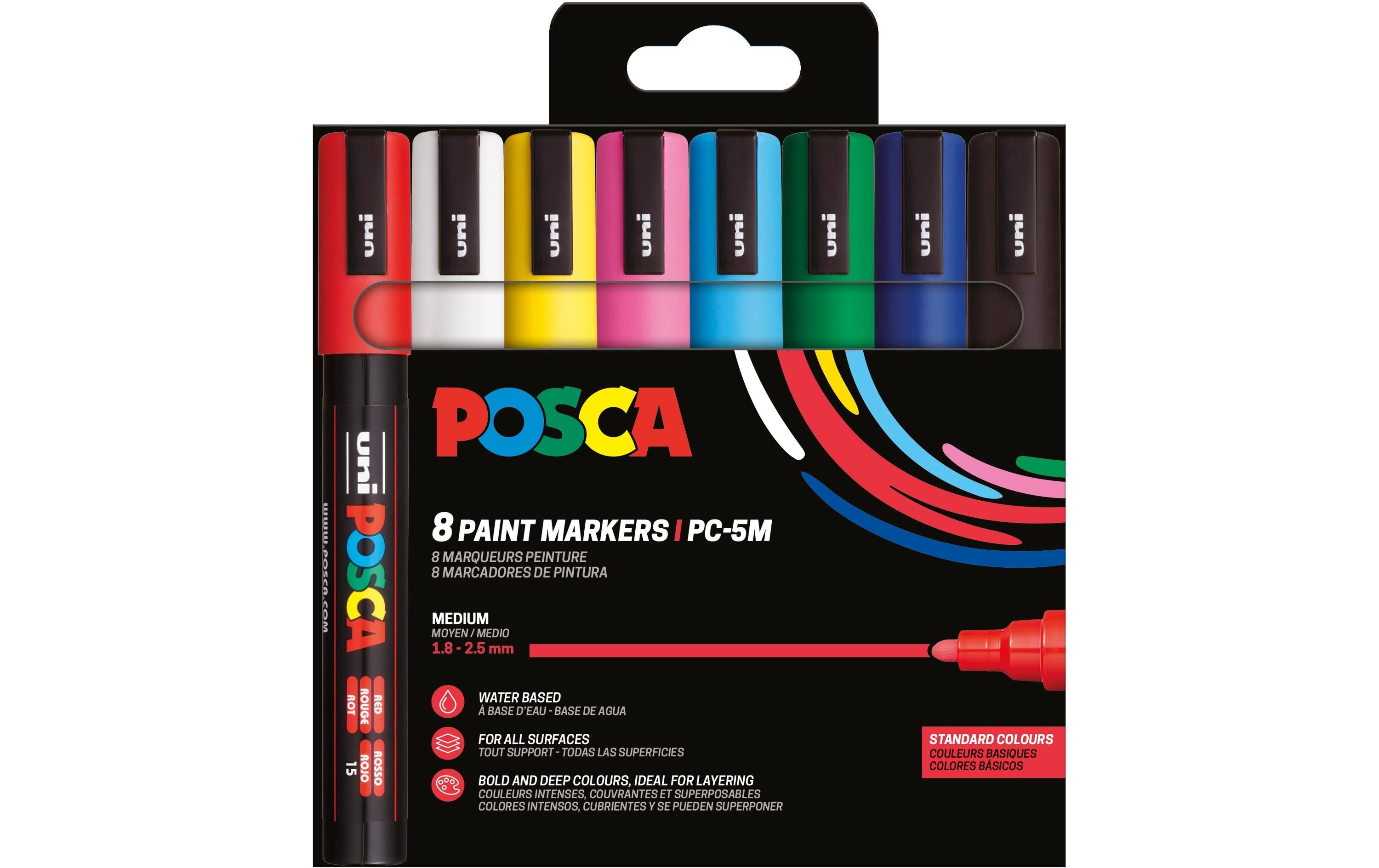 Uni POSCA Marker PC5M SET8 Basic Rundspitze 1.8-2.5 mm, 8er Set