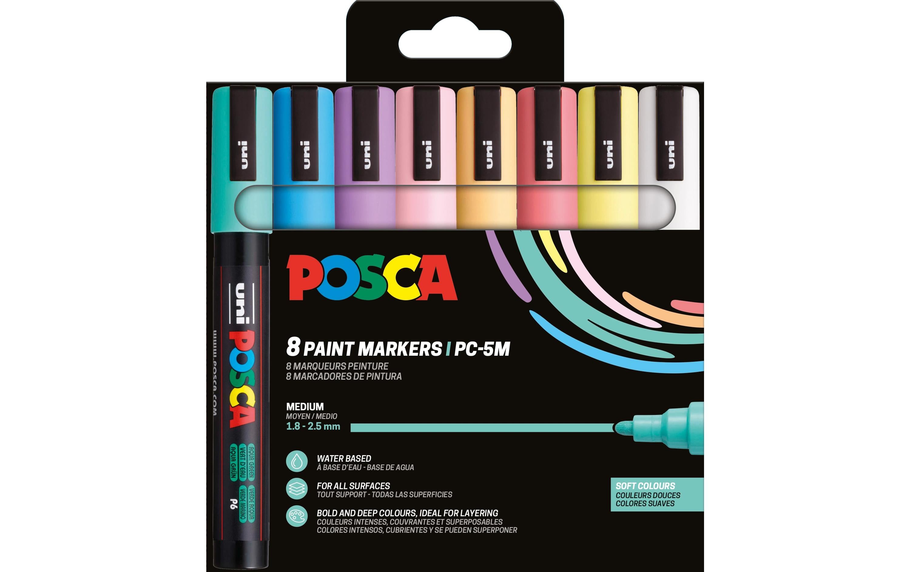 Uni POSCA Marker PC5M SET8 Softcolor Rundspitze 1.8-2.5 mm, 8er Set