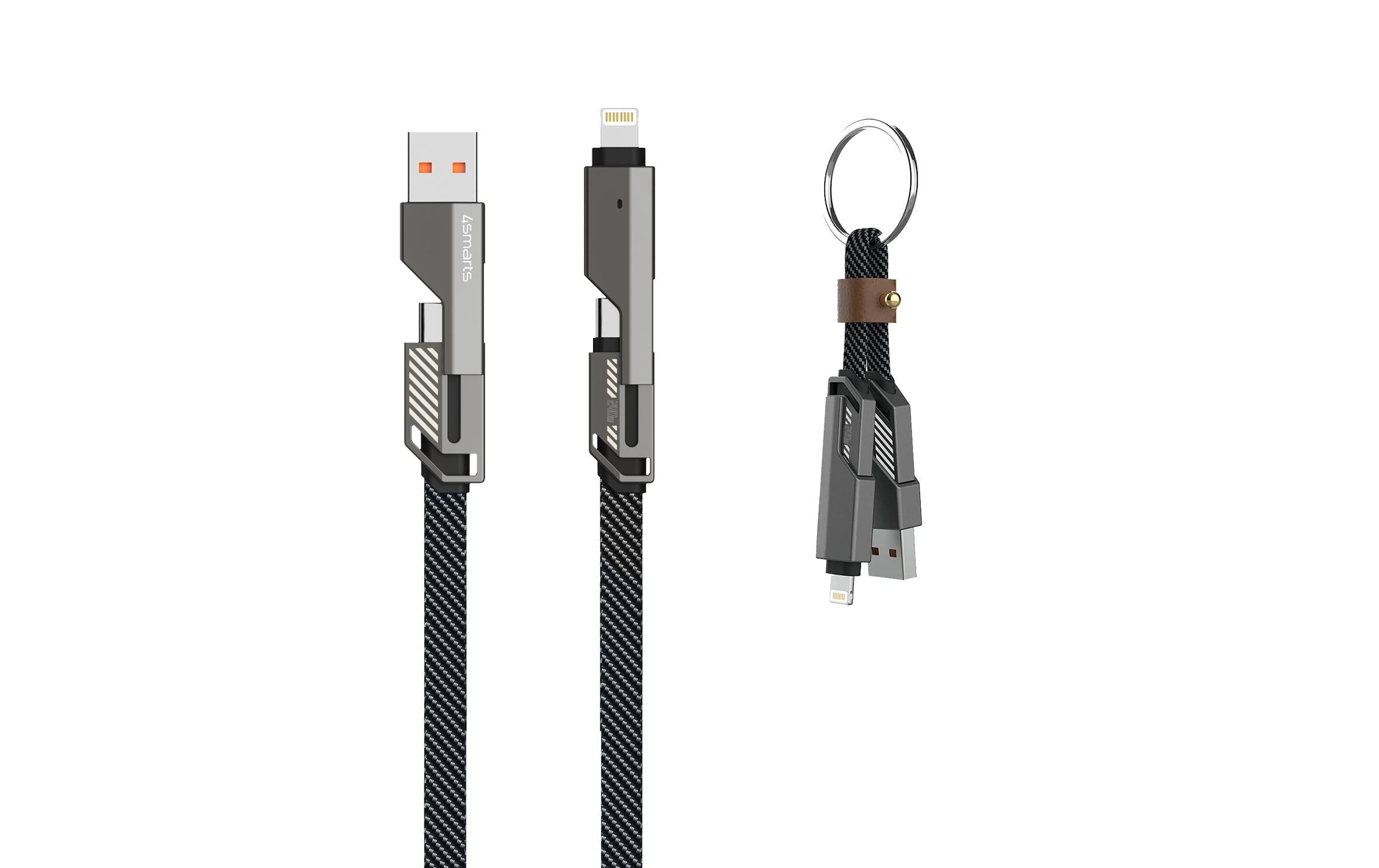 4smarts USB-C Kabel ComboCord Flat 2iin1 240W, 1.5m und 8 cm Keyring, graphit