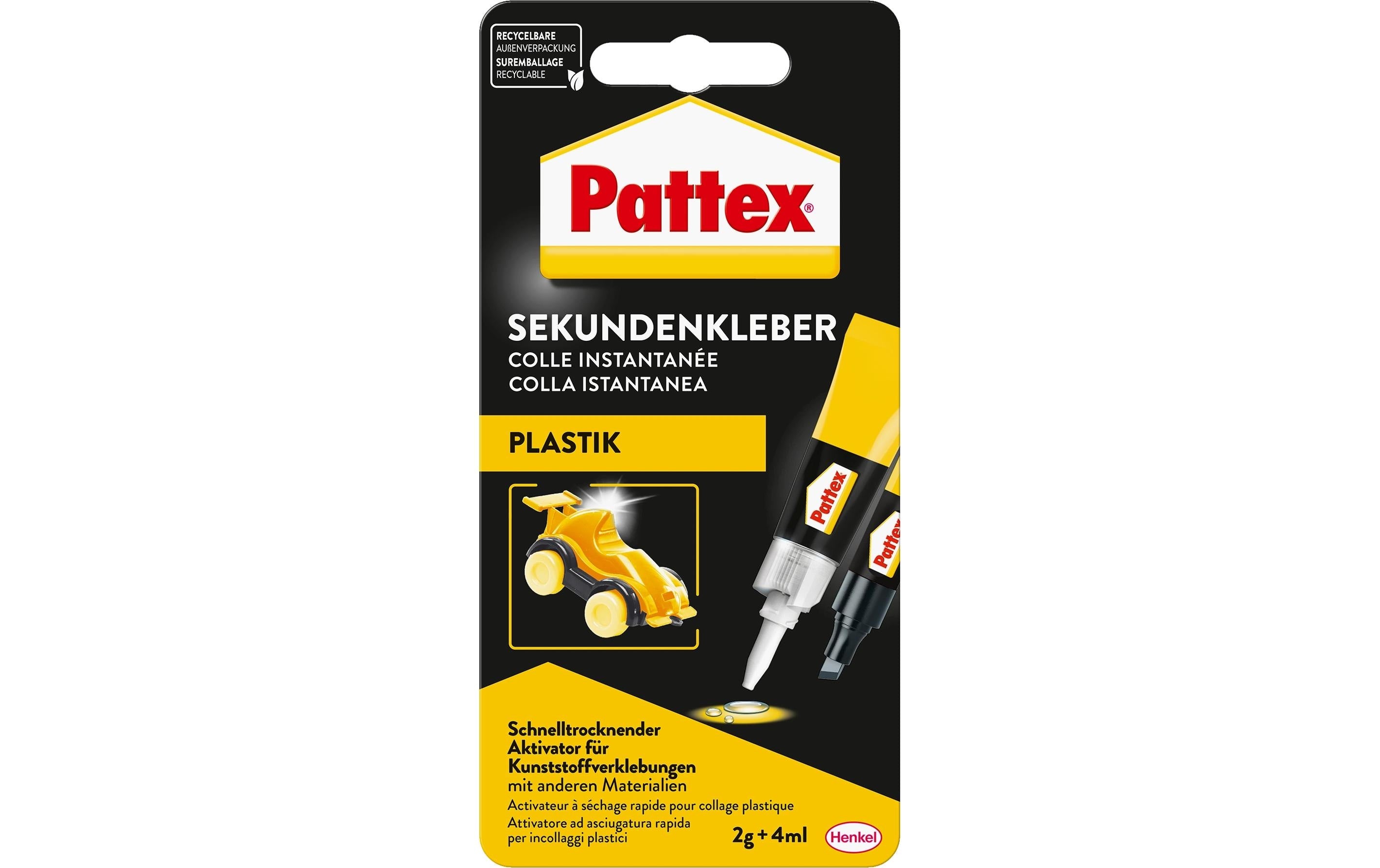 Sekundenkleber Plastik , Transparent 2g + 4 ml