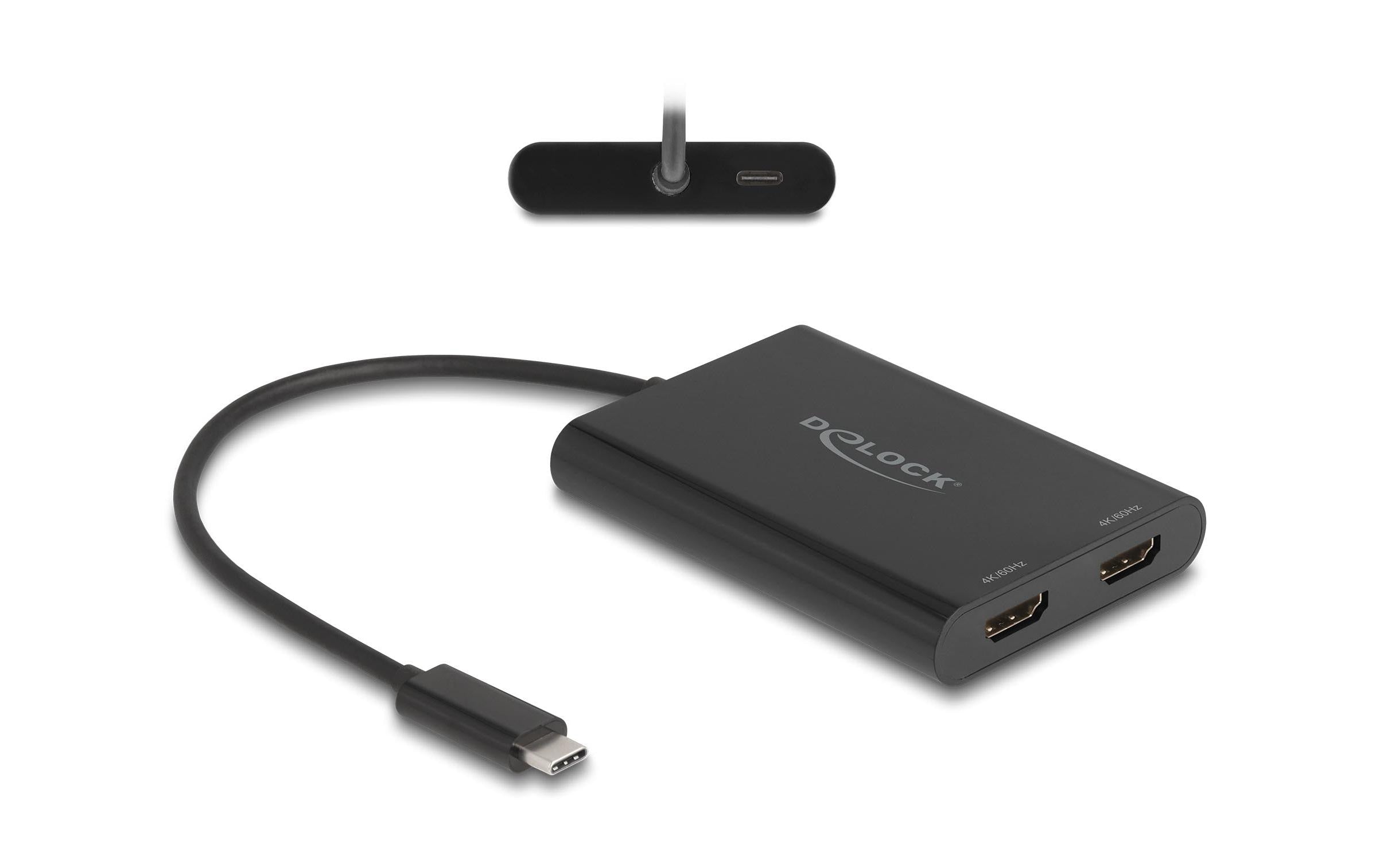 Delock Adapter USB-C zu 2x HDMI/USB-C PD DisplayLink, 4K 60Hz, USB PD 3.0