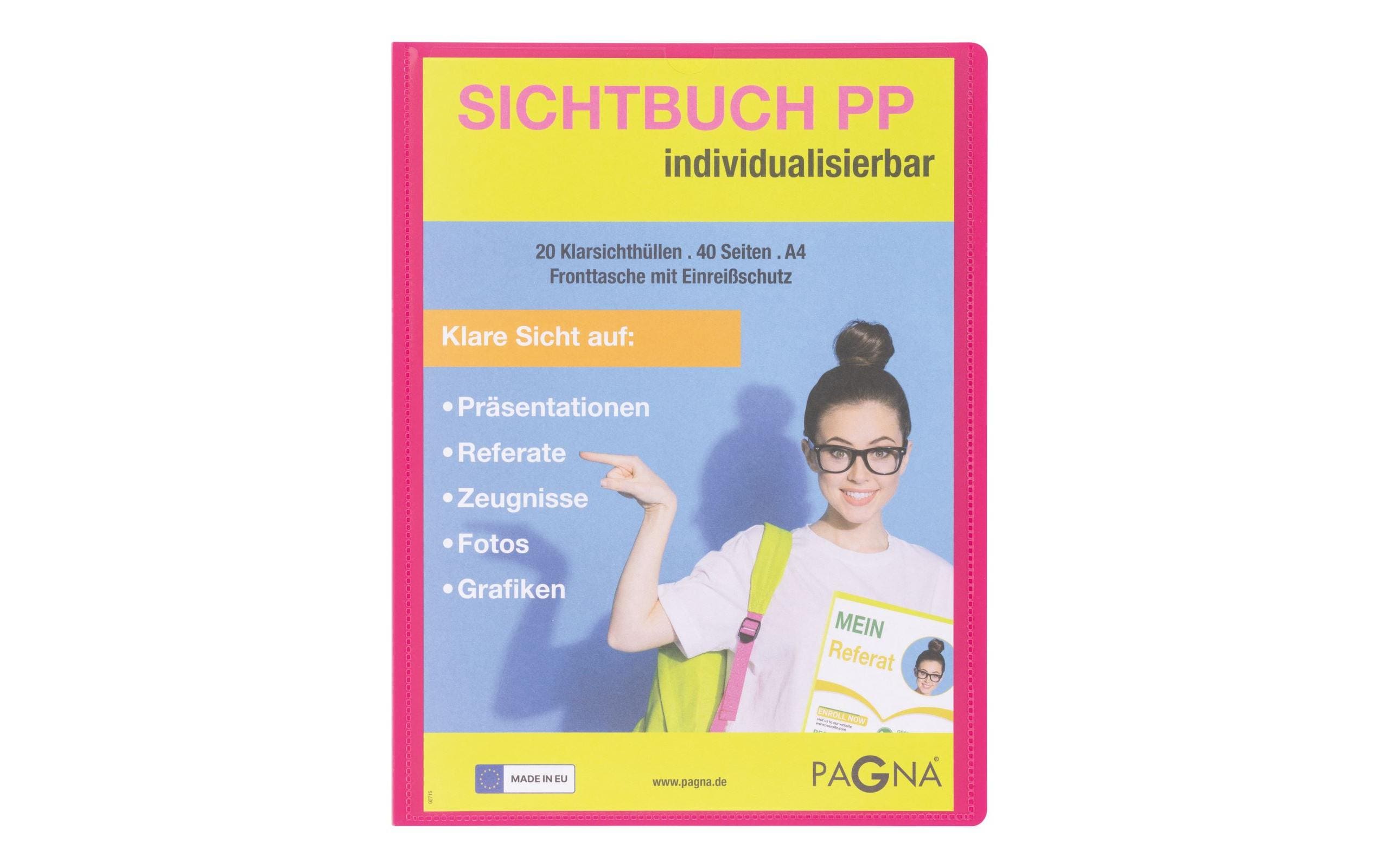Pagna Sichtbuch mit Fronttasche, School A4 PP mit 20 Taschen, dunkelrosa