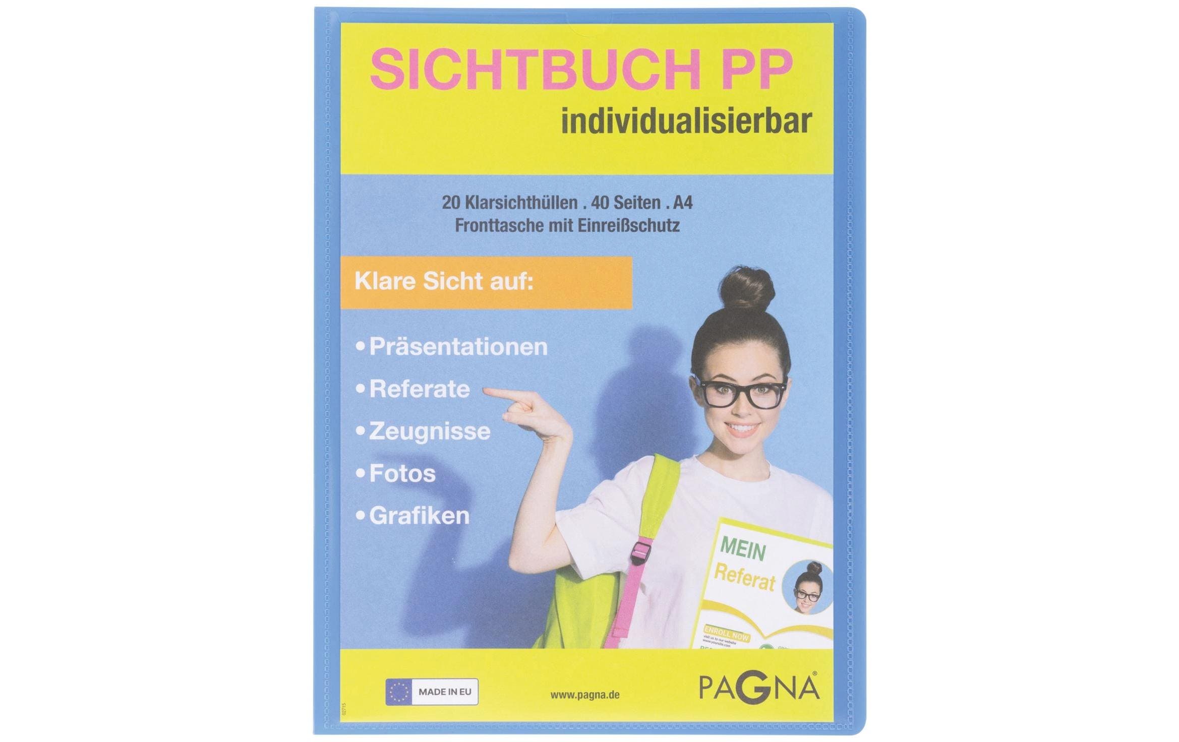 Pagna Sichtbuch mit Fronttasche, School A4 PP mit 20 Taschen, hellblau