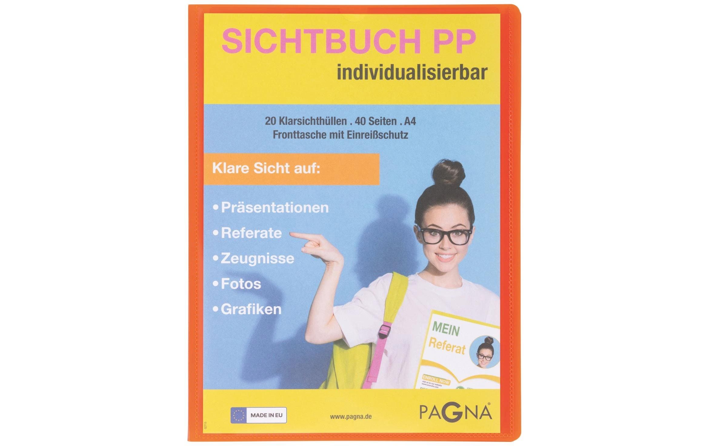 Pagna Sichtbuch mit Fronttasche, School A4 PP mit 20 Taschen, orange