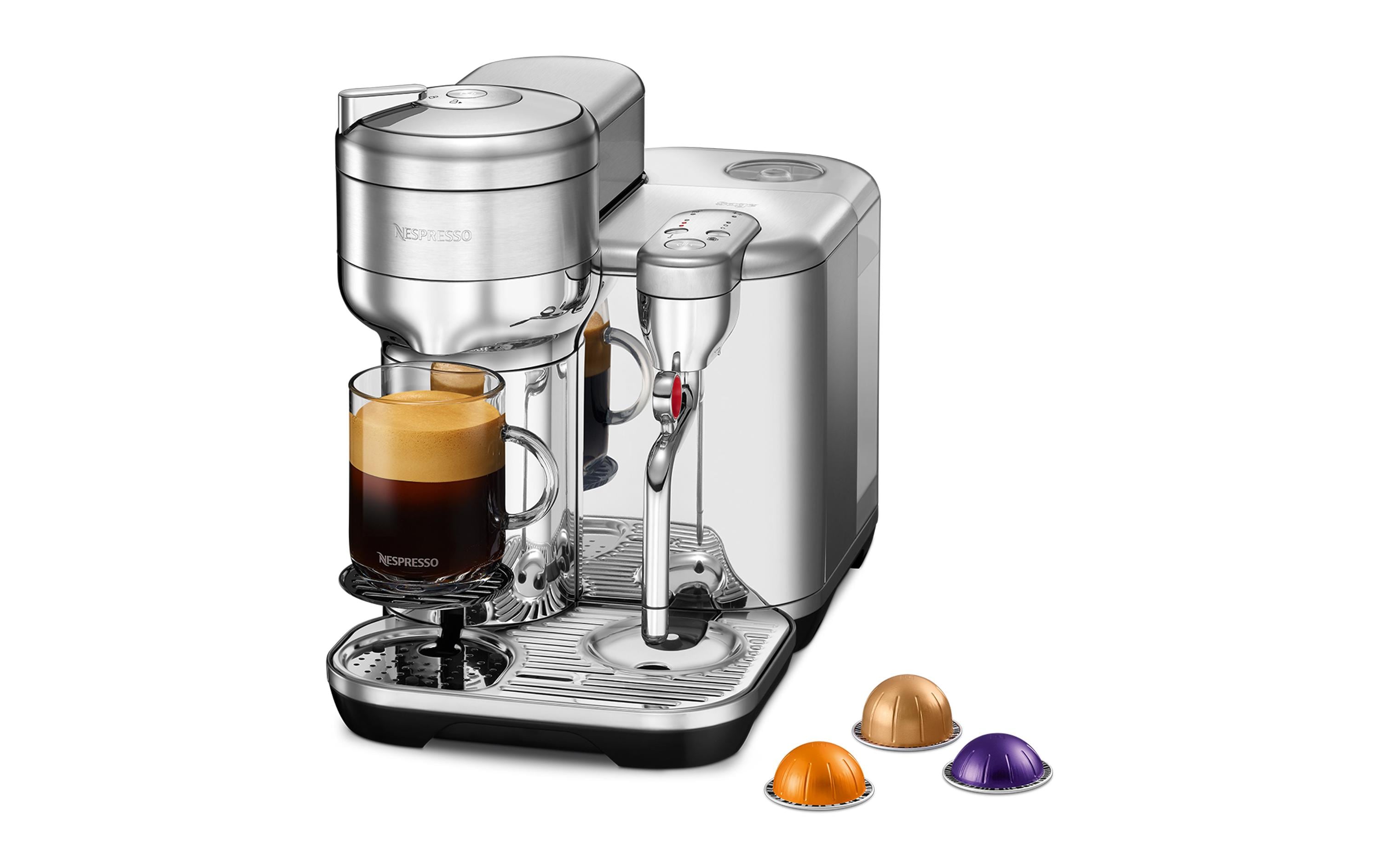 Sage Nespr Vertuo Creatista Brushed Steel 1500W, 2l Wassertank, 3 Milchtemp, 10 Kapse