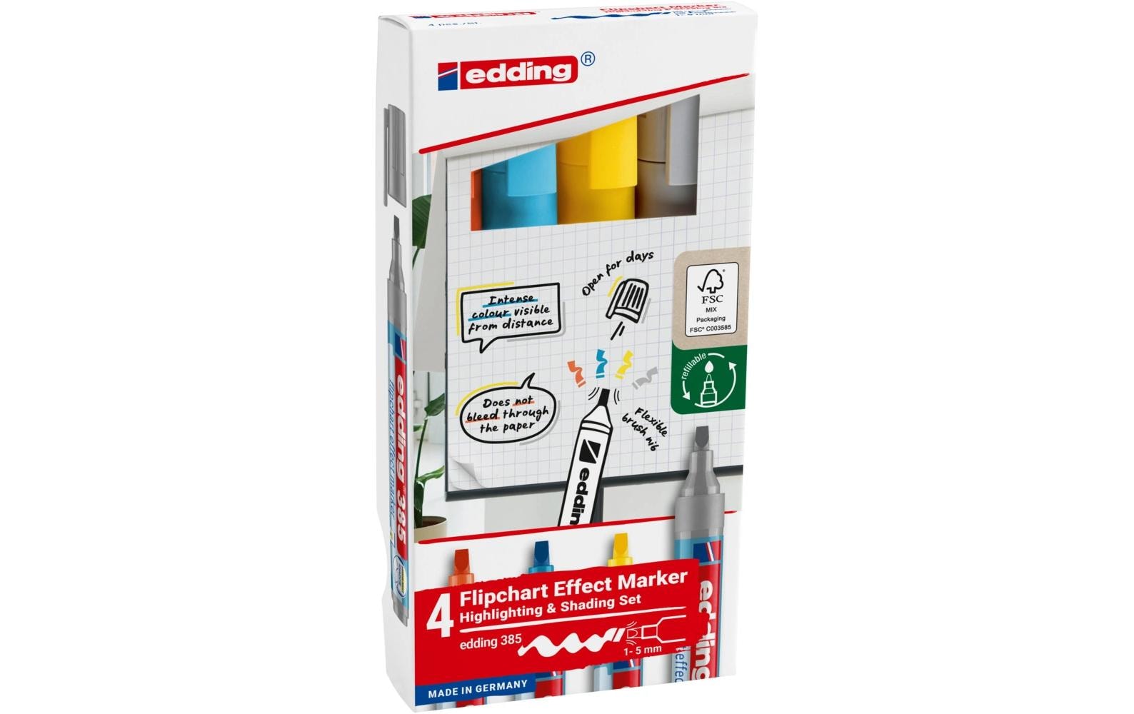 edding Flipchart Effektmarker e-385, E-4 1-5mm, Set 4 Stück,